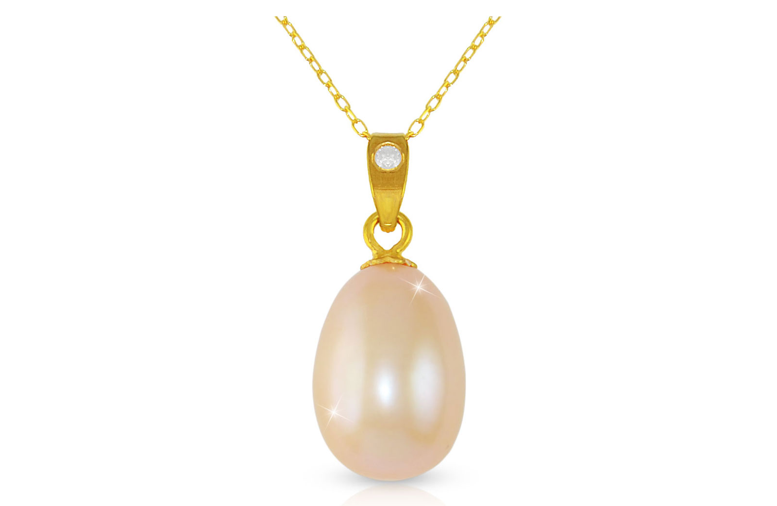 Vera Perla Pink Baroque Pearl 18K Gold Pendant with 10K Gold Chain