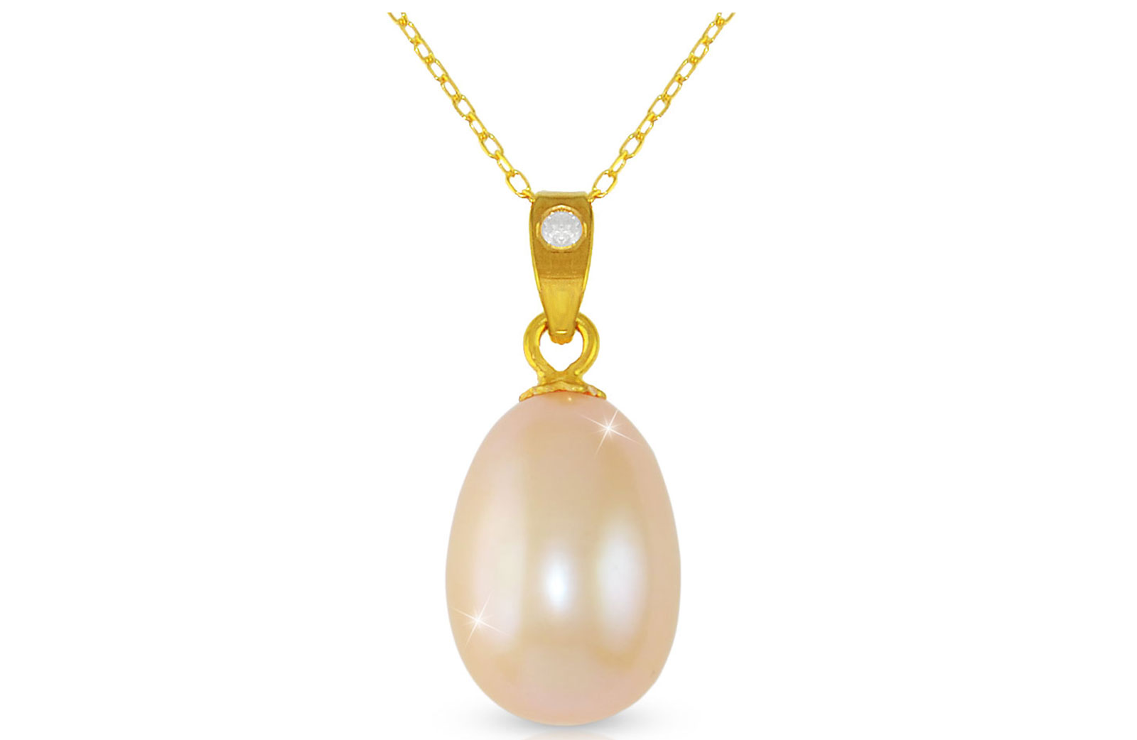 Vera Perla Pink Baroque Pearl 18K Gold Pendant with 18K Gold Chain
