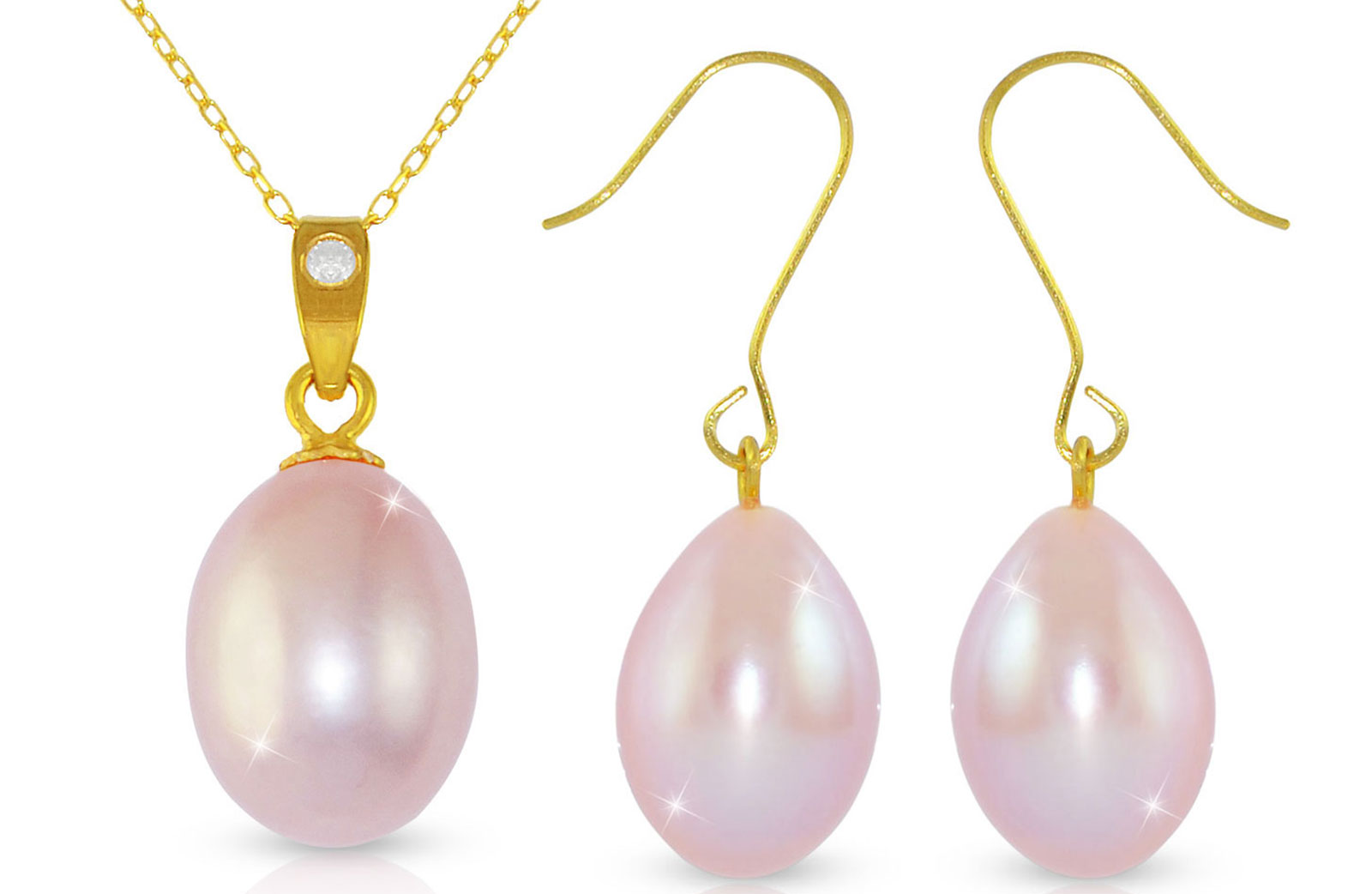 Vera Perla Prp. Pearl 18K Gold Diamond Pendant with 10K Gold Chain/Earring