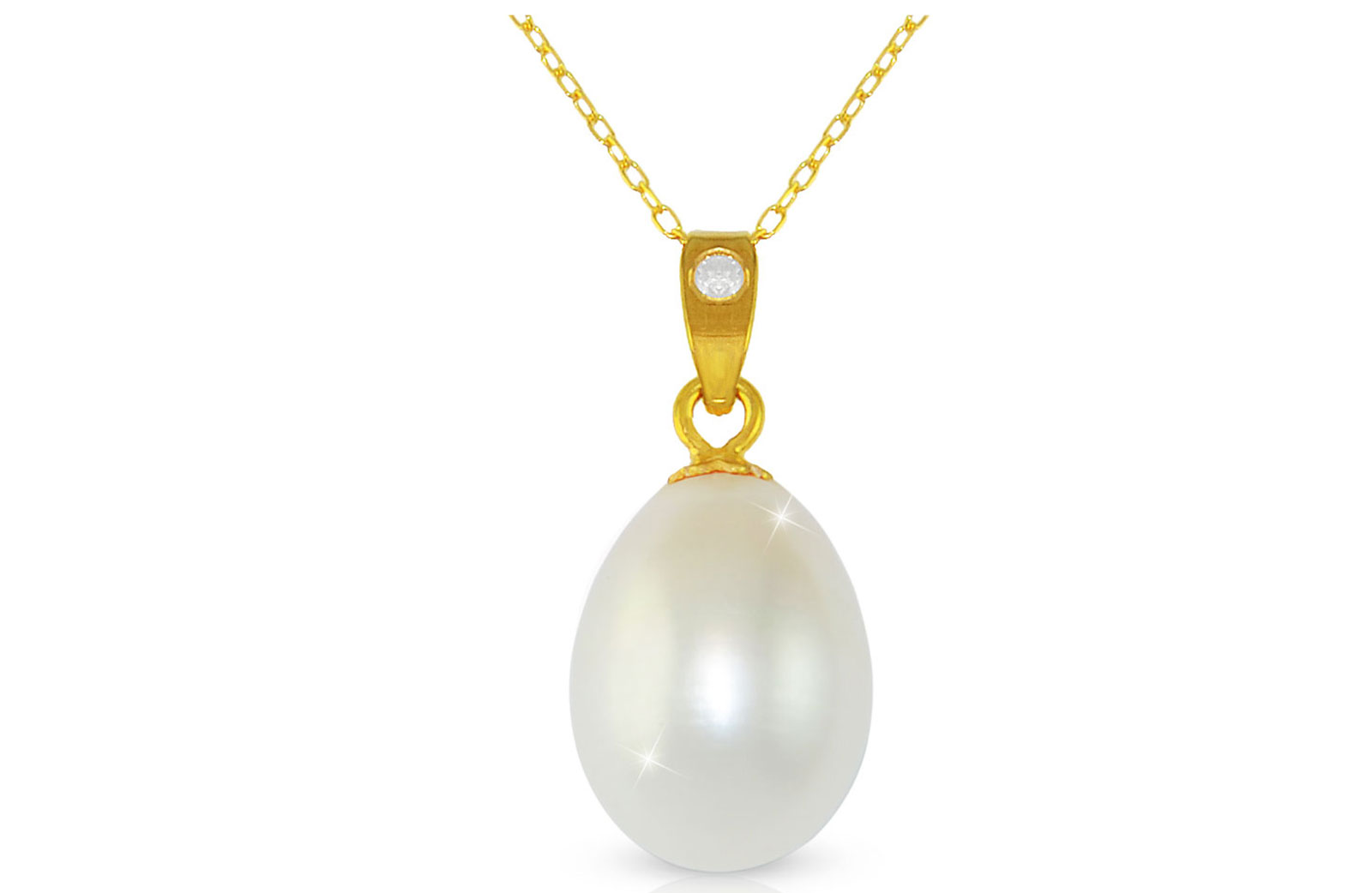 Vera Perla White Baroque Pearl 18K Gold Pendant with 10K Gold Chain