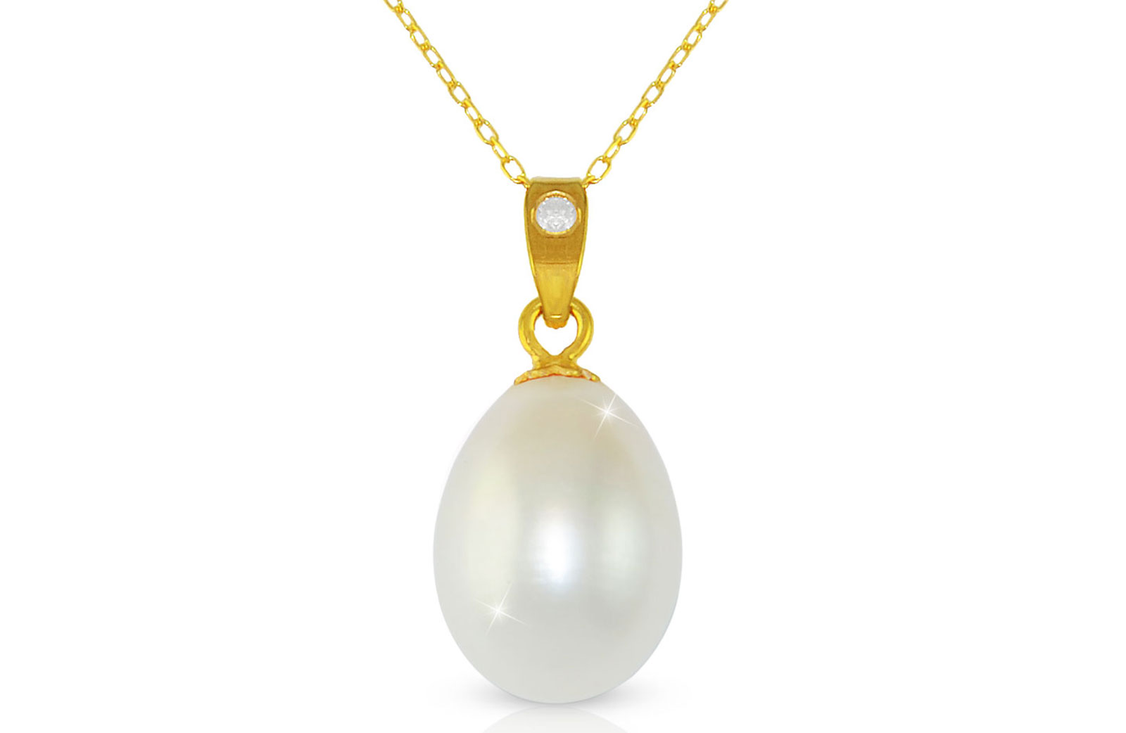 Vera Perla White Baroque Pearl 18K Gold Pendant with 18K Gold Chain
