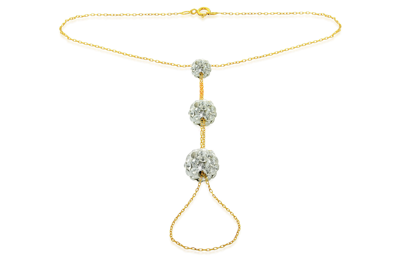 Vera Perla Women's 10K Gold Gradual Built-in Crystal Ball Bracelet Ring