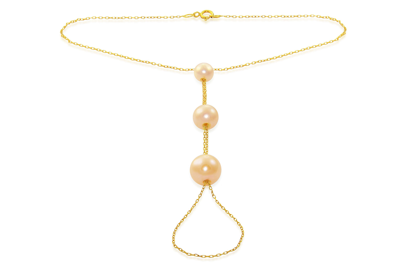 Vera Perla Women's 10K Gold Gradual Built-in Pink Pearl Bracelet Ring
