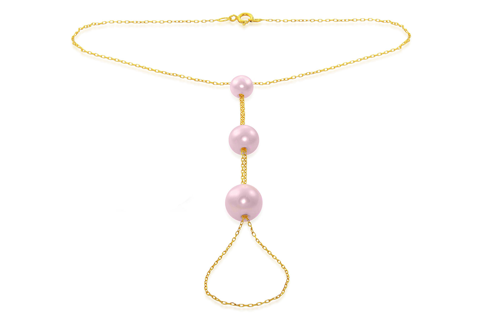 Vera Perla Women's 10K Gold Gradual Built-in Purple Pearl Bracelet Ring