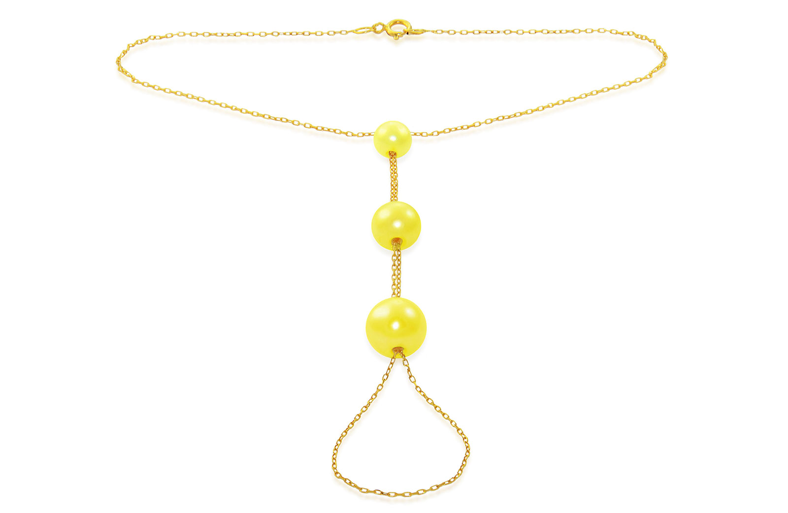 Vera Perla Women's 10K Gold Gradual Built-in Yellow Pearl Bracelet Ring