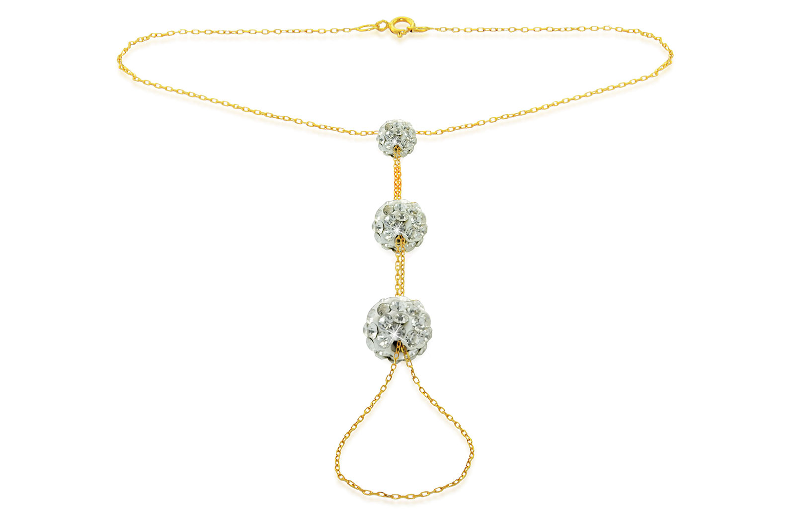 Vera Perla Women's 18K Gold Gradual Built-in Crystal Ball Bracelet Ring
