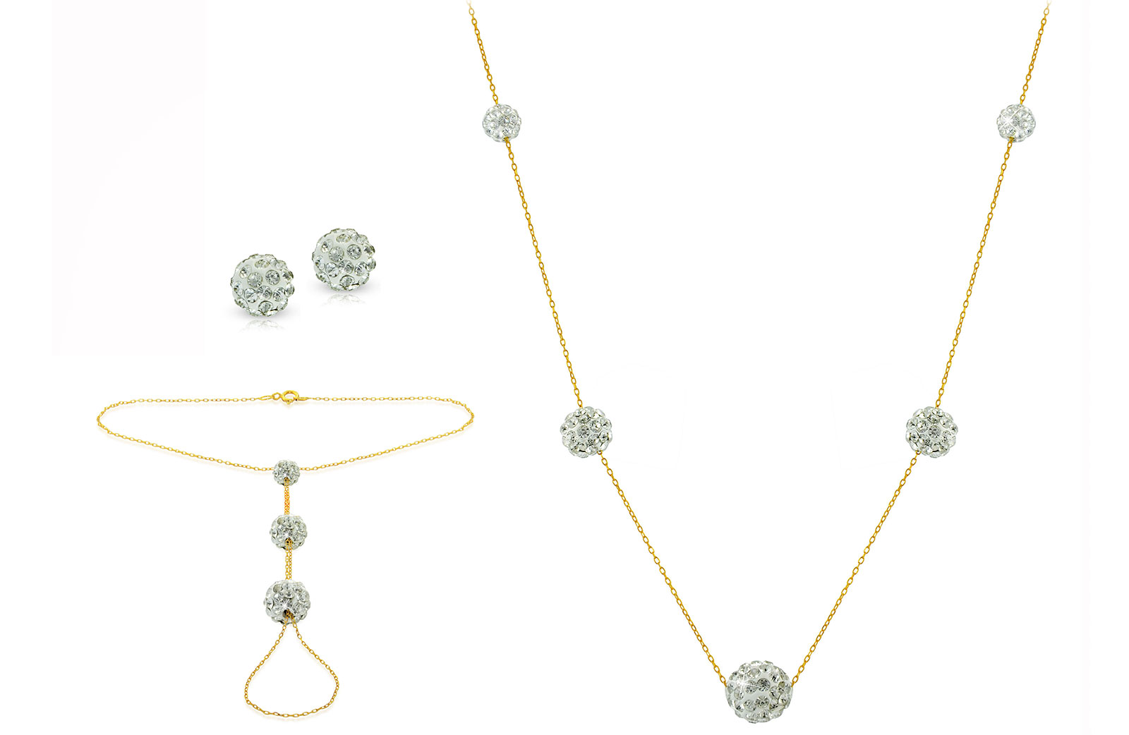 Vera Perla Women's 18K Gold Gradual Built-in Crystal Ball Jewelry Set, 3 Pcs