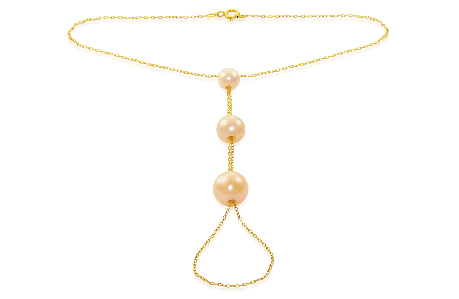 Vera Perla Women's 18K Gold Gradual Built-in Pink Pearl Bracelet Ring