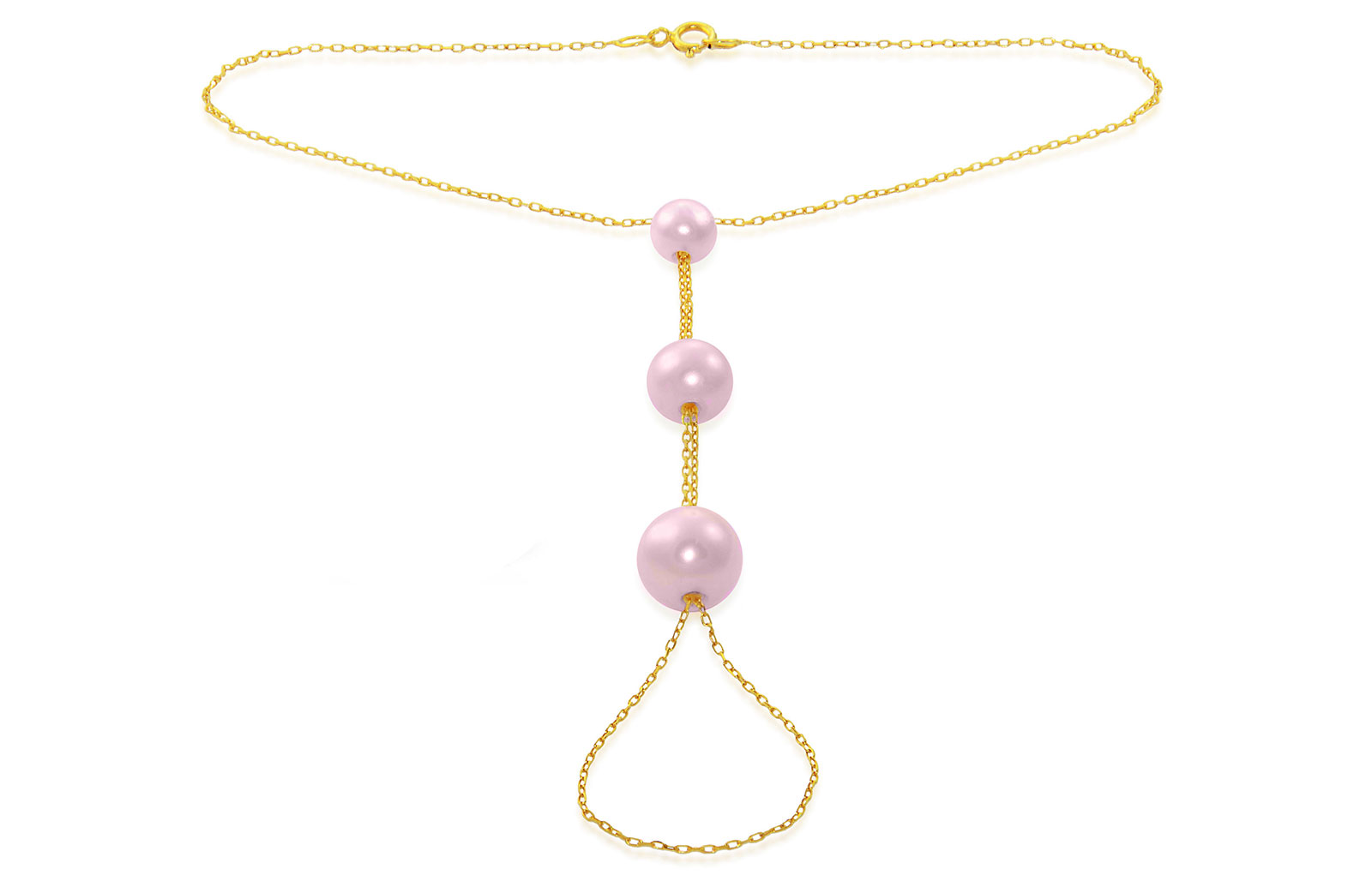 Vera Perla Women's 18K Gold Gradual Built-in Purple Pearl Bracelet Ring