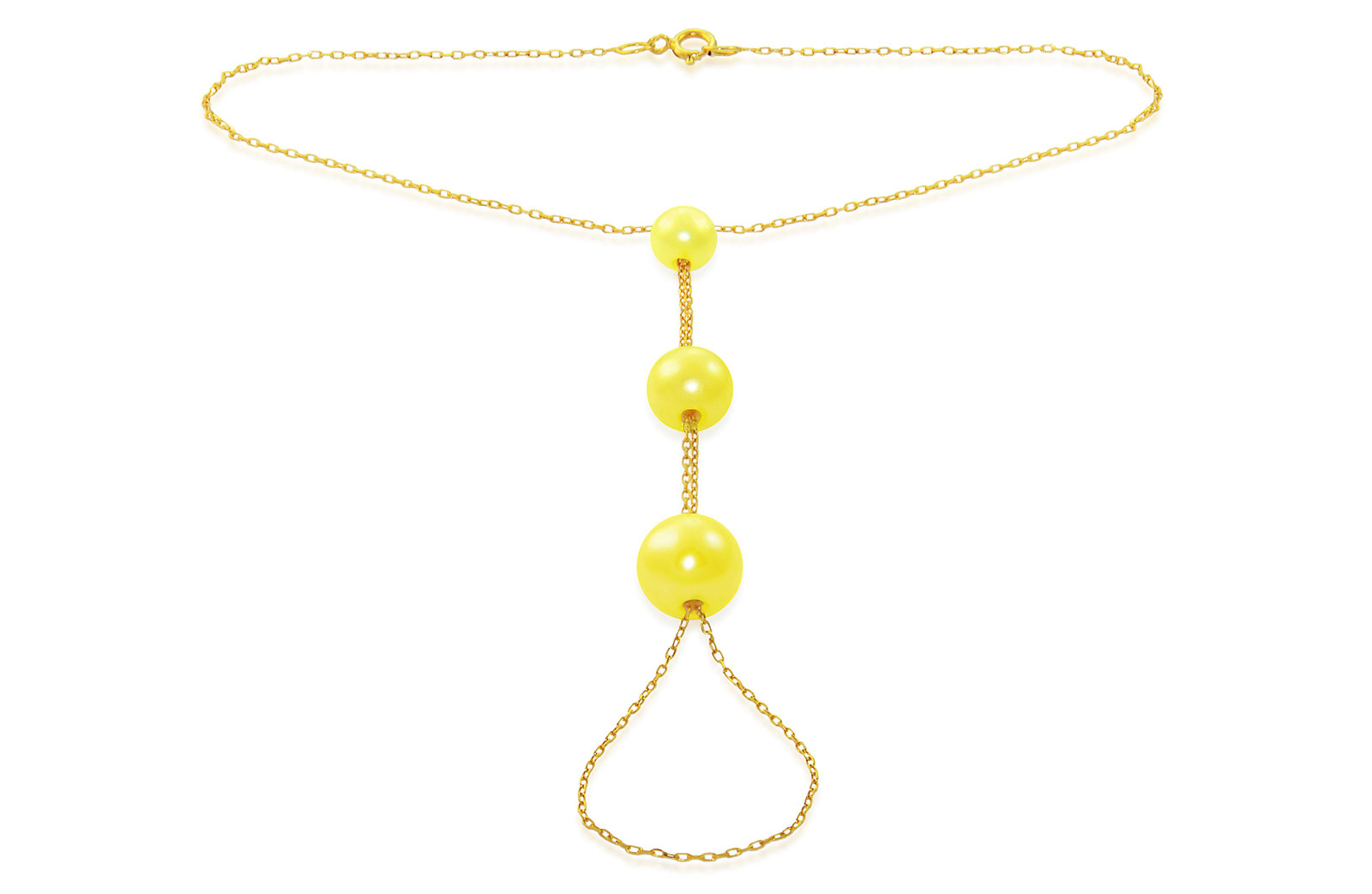 Vera Perla Women's 18K Gold Gradual Built-in Yellow Pearl Bracelet Ring