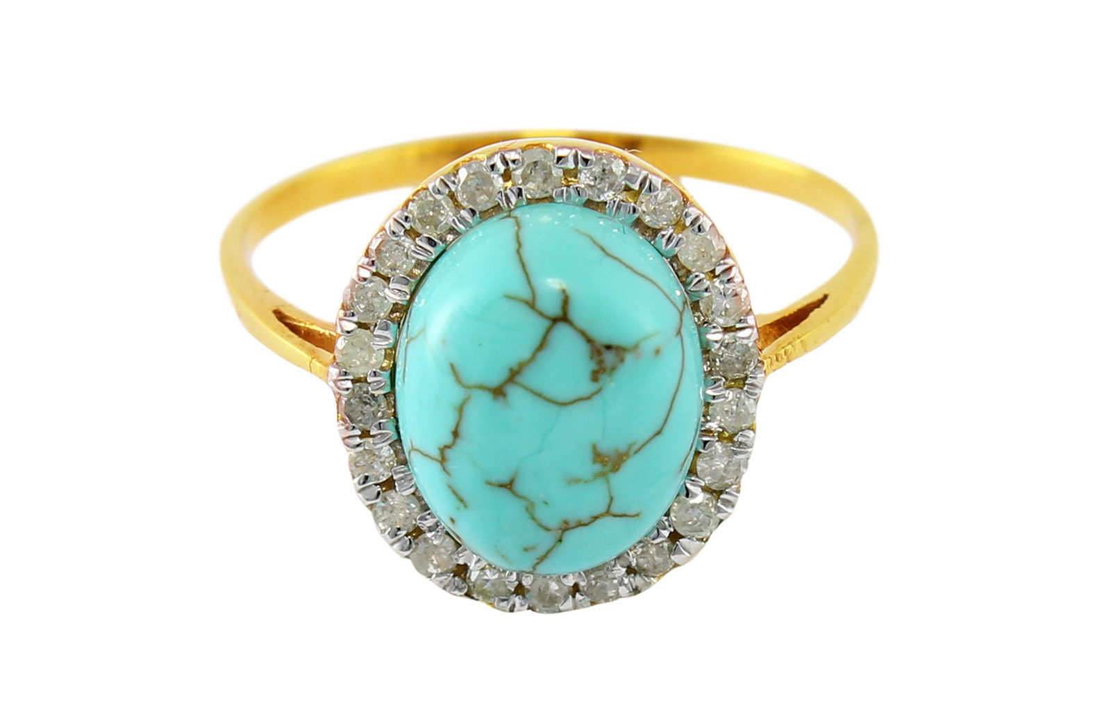 Vp Jewels 10K Solid Gold 0.22ct Genuine Diamond 9mm Turquoise Ring - Size US 6.5