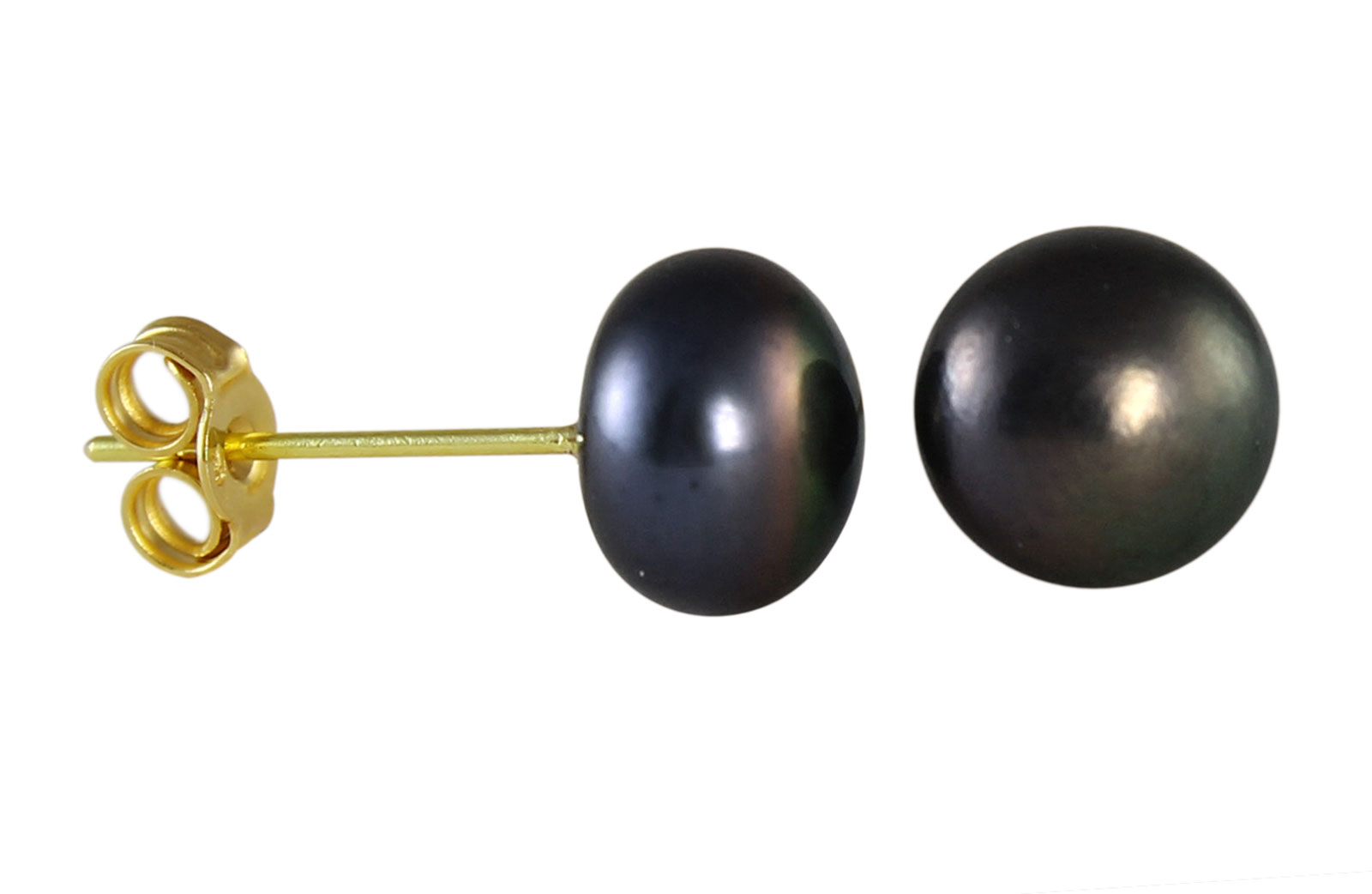 VP Jewels 18K  Yellow Gold 6-7mm Genuine Black Pearls Earrings 