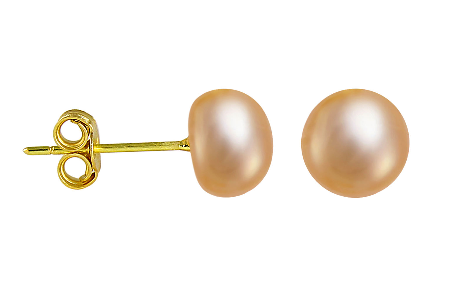 VP Jewels: 18K  Yellow Gold 6-7mm Genuine Pink/Peach Pearls Earrings
