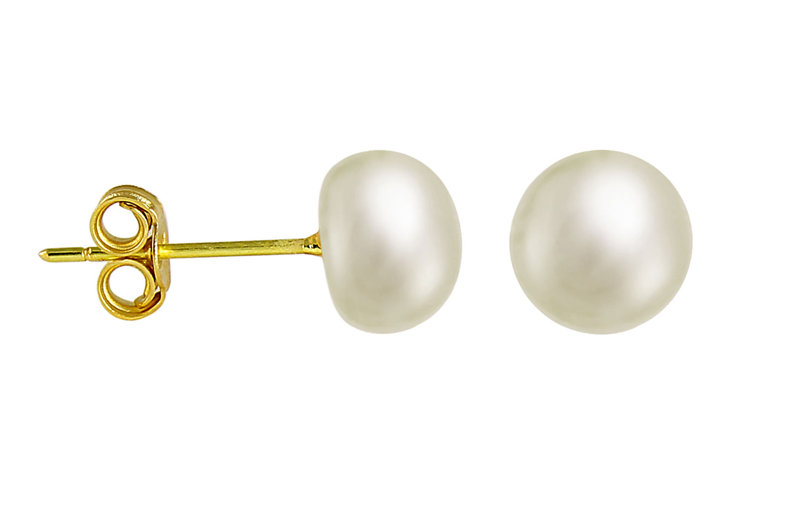 VP Jewels 18K  Yellow Gold 6-7mm Genuine White Pearls Earrings