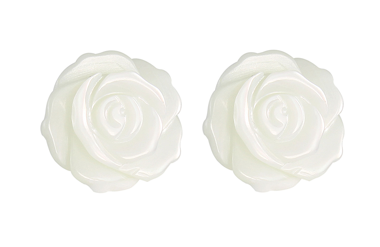 VP Jewels 18K  Yellow Gold, Genuine 12mm Mother of Pearl Rose Carved Earrings 