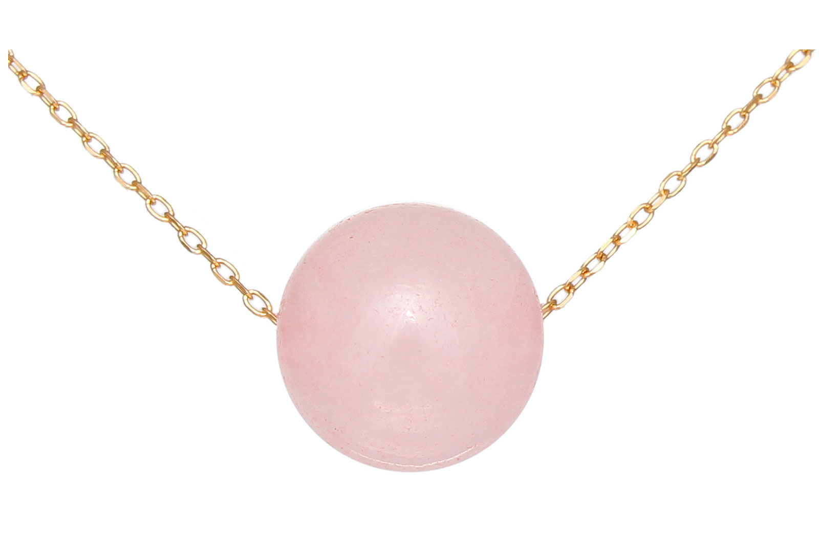 VP Jewels 18K Rose Gold 10mm Round Cut Genuine Rose Quartz Necklace