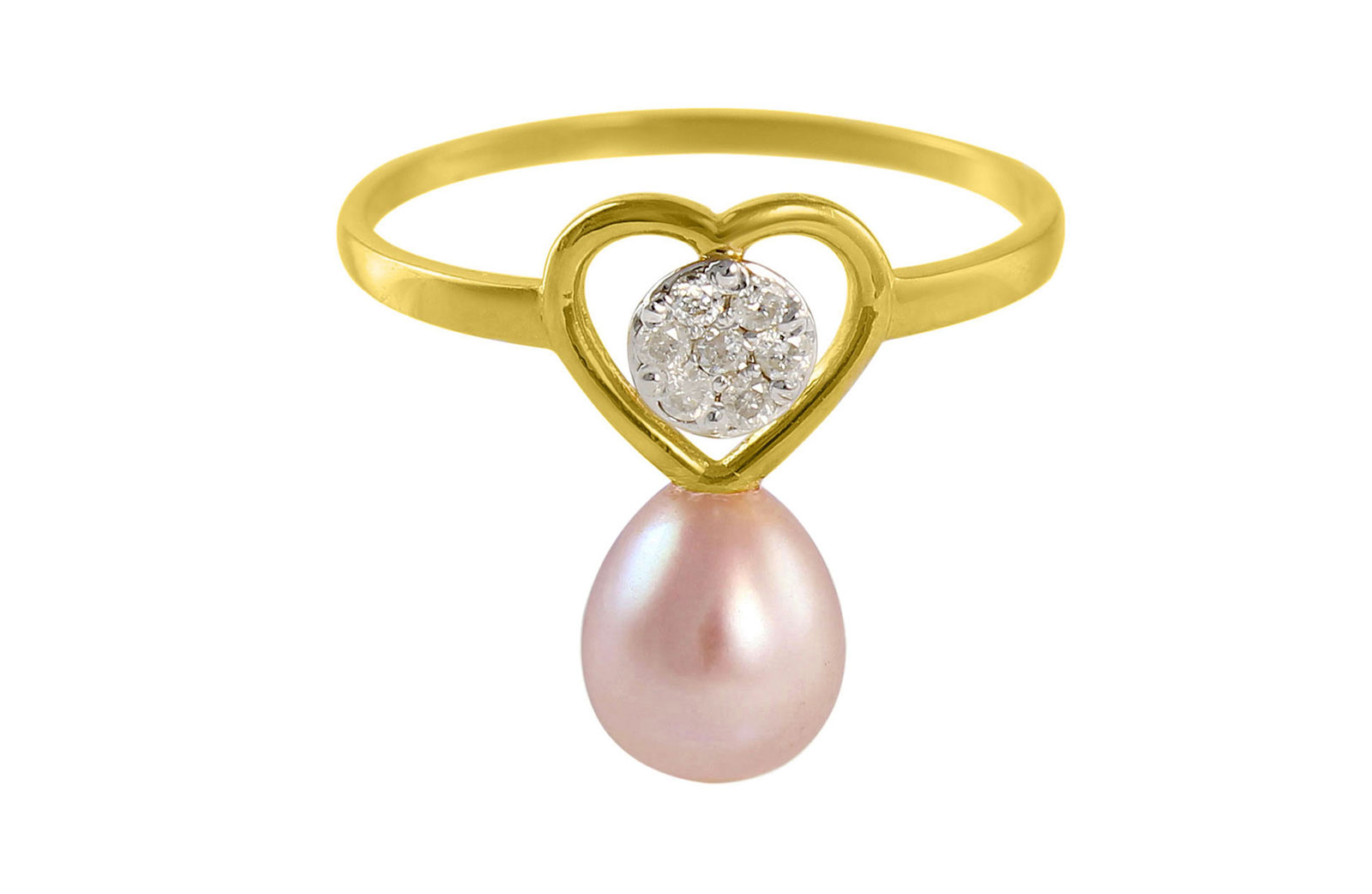 VP Jewels 18K Solid Gold 0.07ct Genuine Diamond and 7mm Purple Pearl Heart Ring - Size US 7