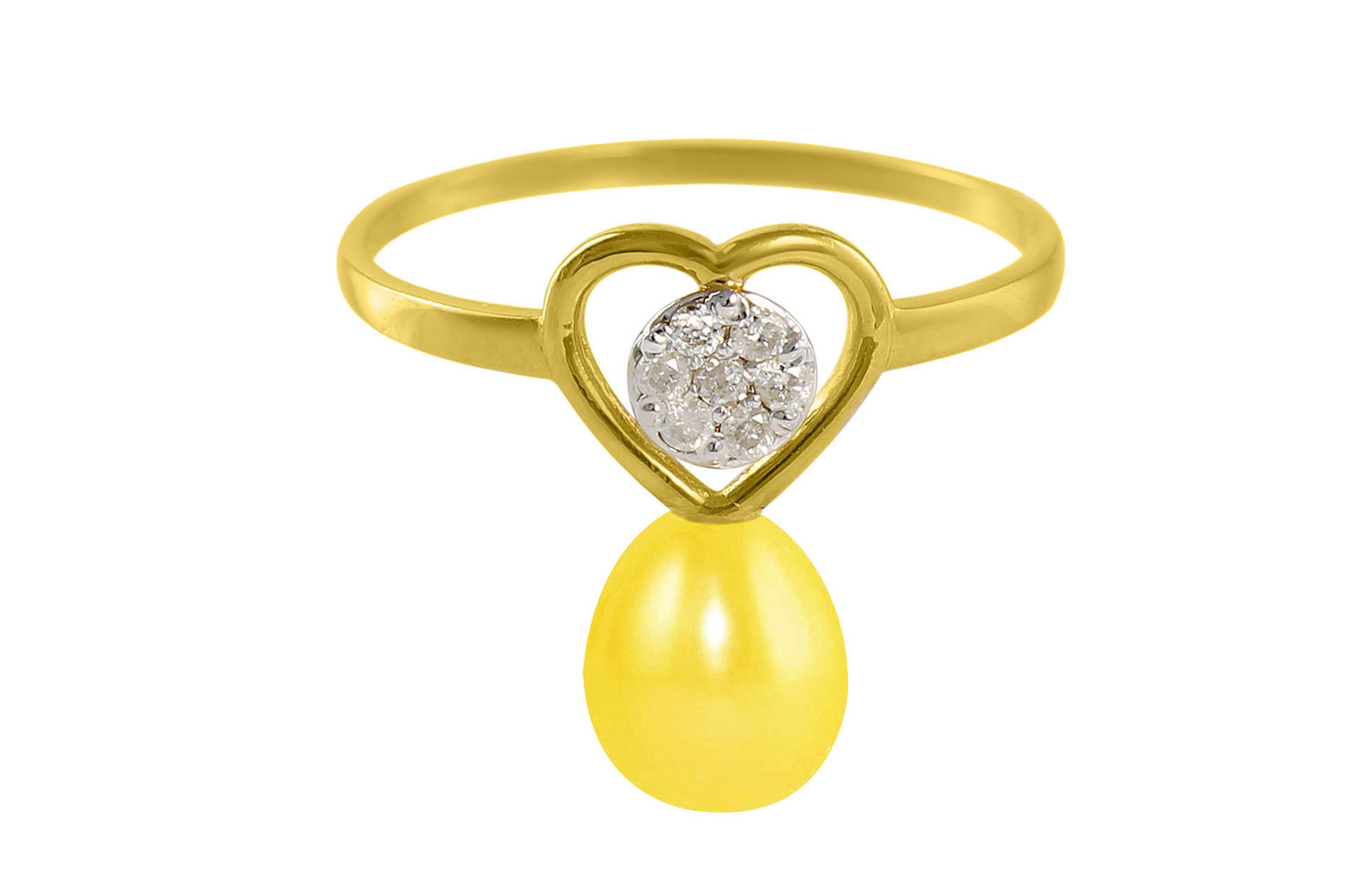 VP Jewels 18K Solid Gold 0.07ct Genuine Diamond and 7mm Yellow Pearl Heart Ring - Size US 7