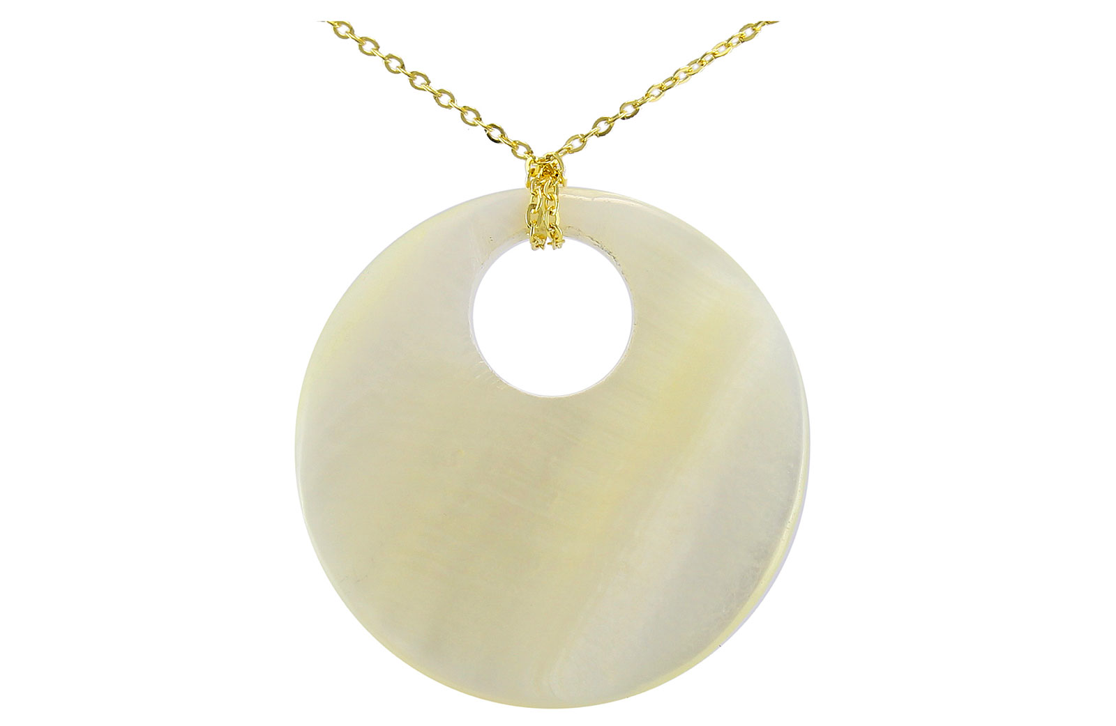 VP Jewels 18K Solid Gold 20mm Mother of Pearl Pendant Necklace