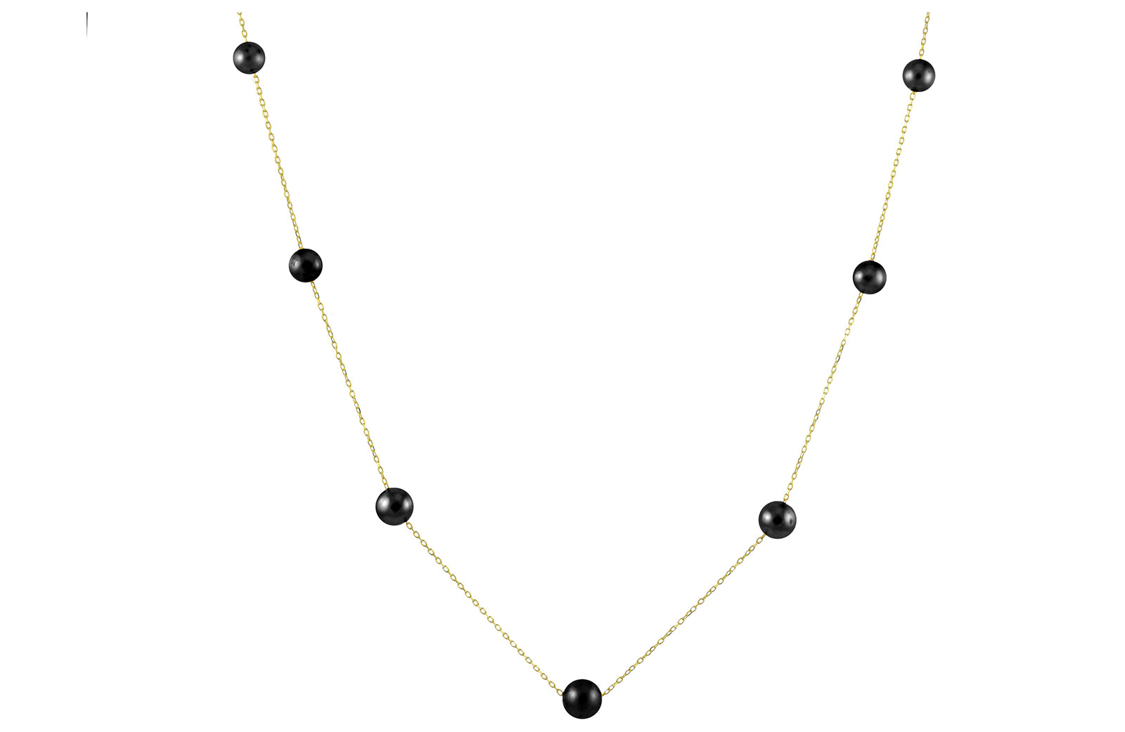VP Jewels 18K Solid Gold 5-7MM Gradual  Built-in Black Pearl Necklace