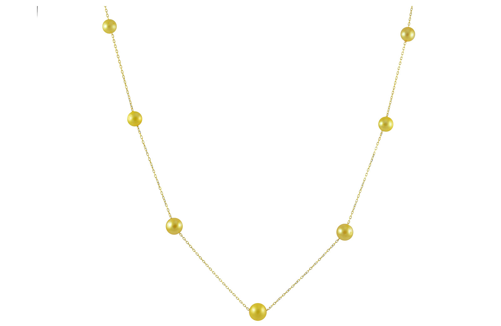 VP Jewels 18K Solid Gold 5-7MM Gradual  Built-in Golden-Yellow  Pearl Necklace