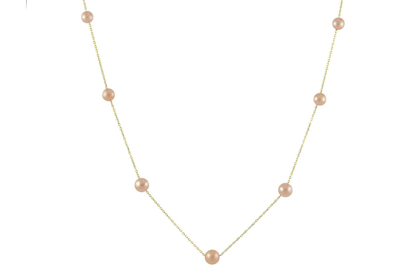 VP Jewels 18K Solid Gold 5-7MM Gradual  Built-in Pink Pearl Necklace