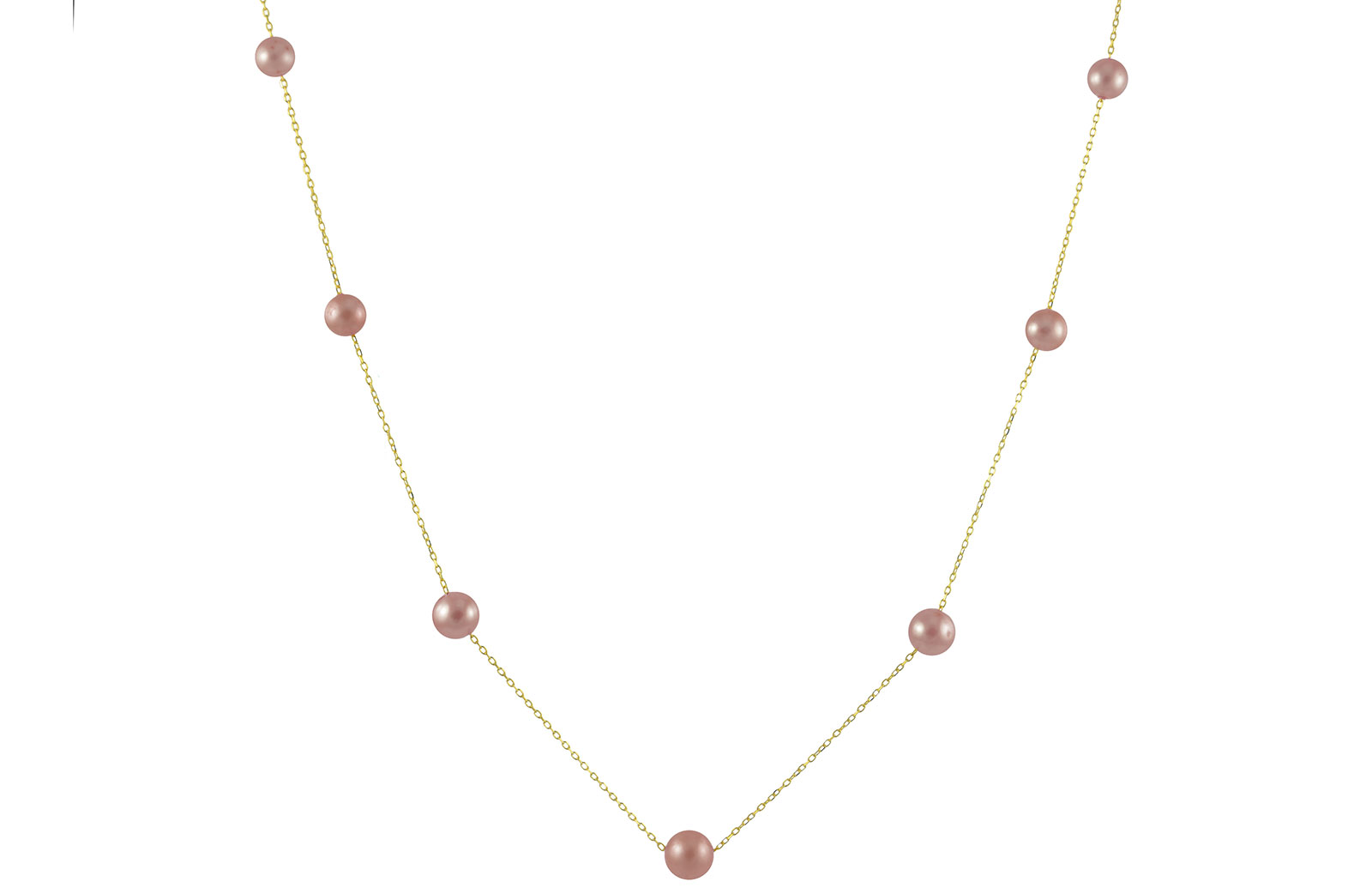 VP Jewels 18K Solid Gold 5-7MM Gradual  Built-in Purple Pearl Necklace