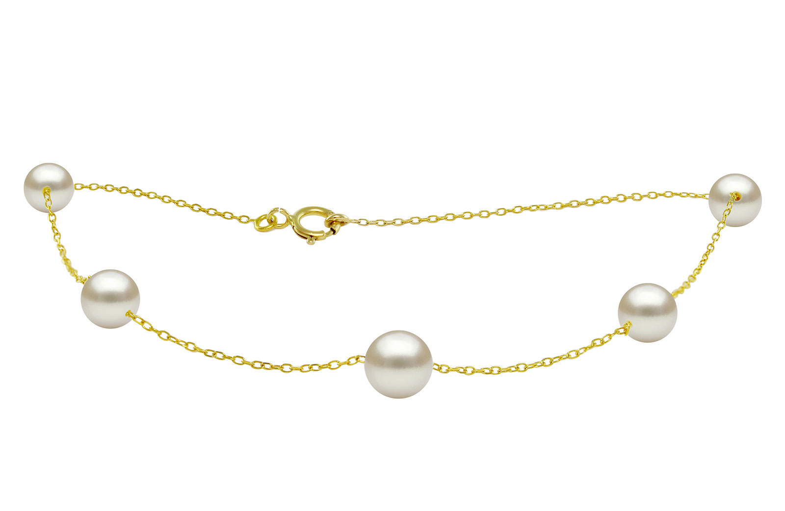 VP Jewels 18K Solid Gold 5.5-7MM Gradual  Built-in White Pearl Bracelet