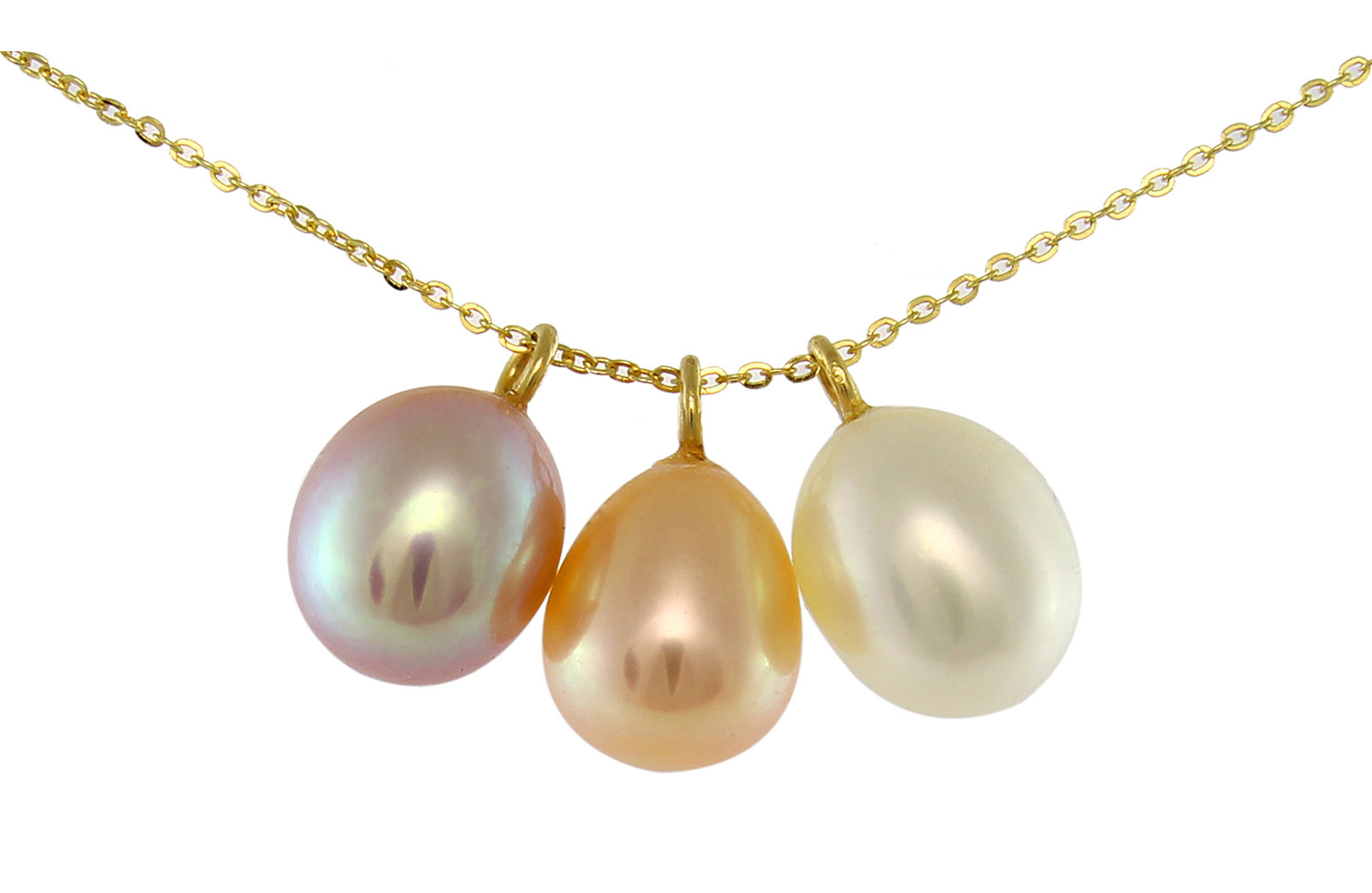 VP Jewels 18K Solid Gold 7mm Pink, Peach and White Pearl Pendant Necklace