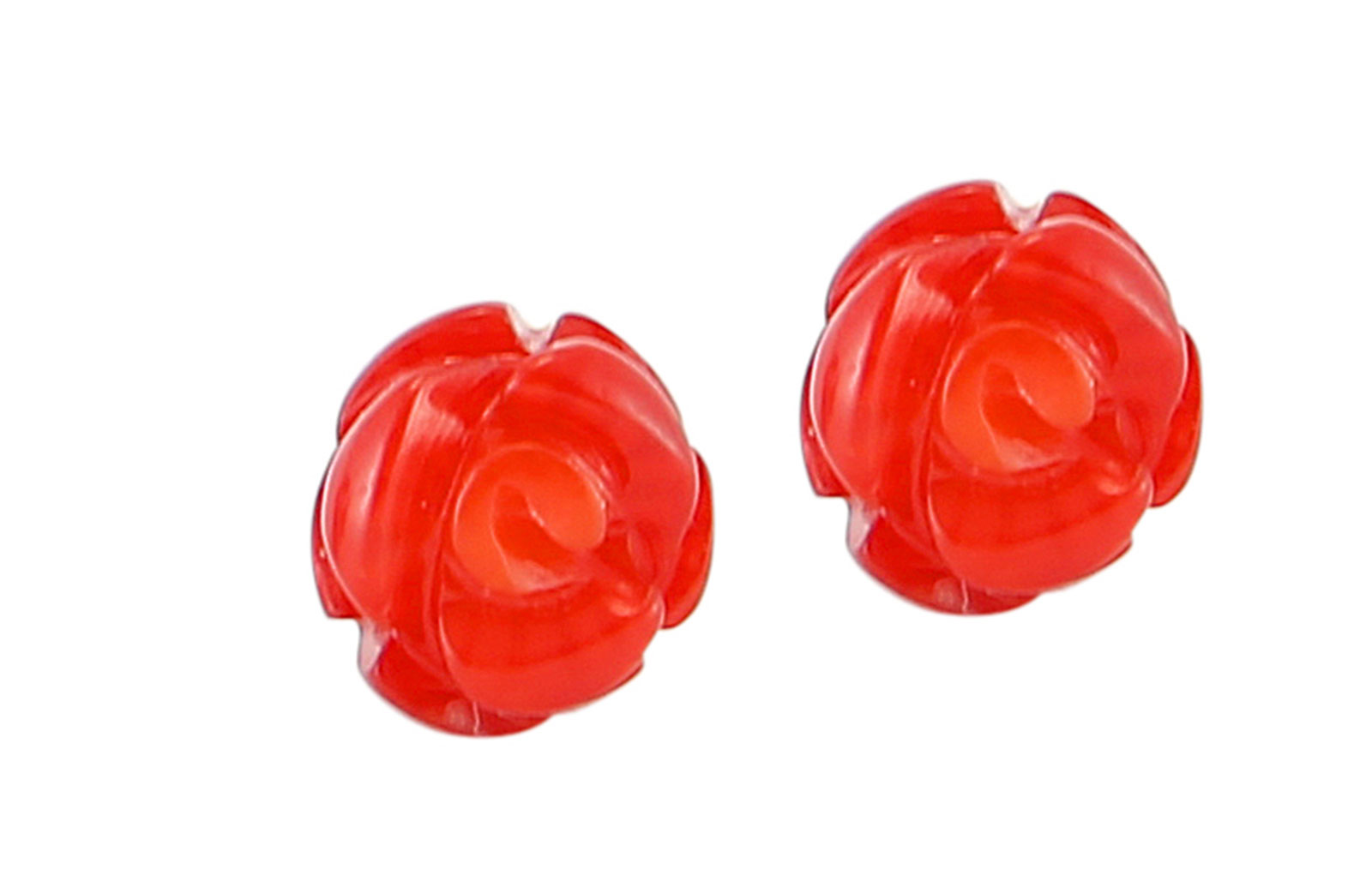 Vp Jewels 18K Solid Gold 8-9mm Genuine Red Coral Rose Earrings