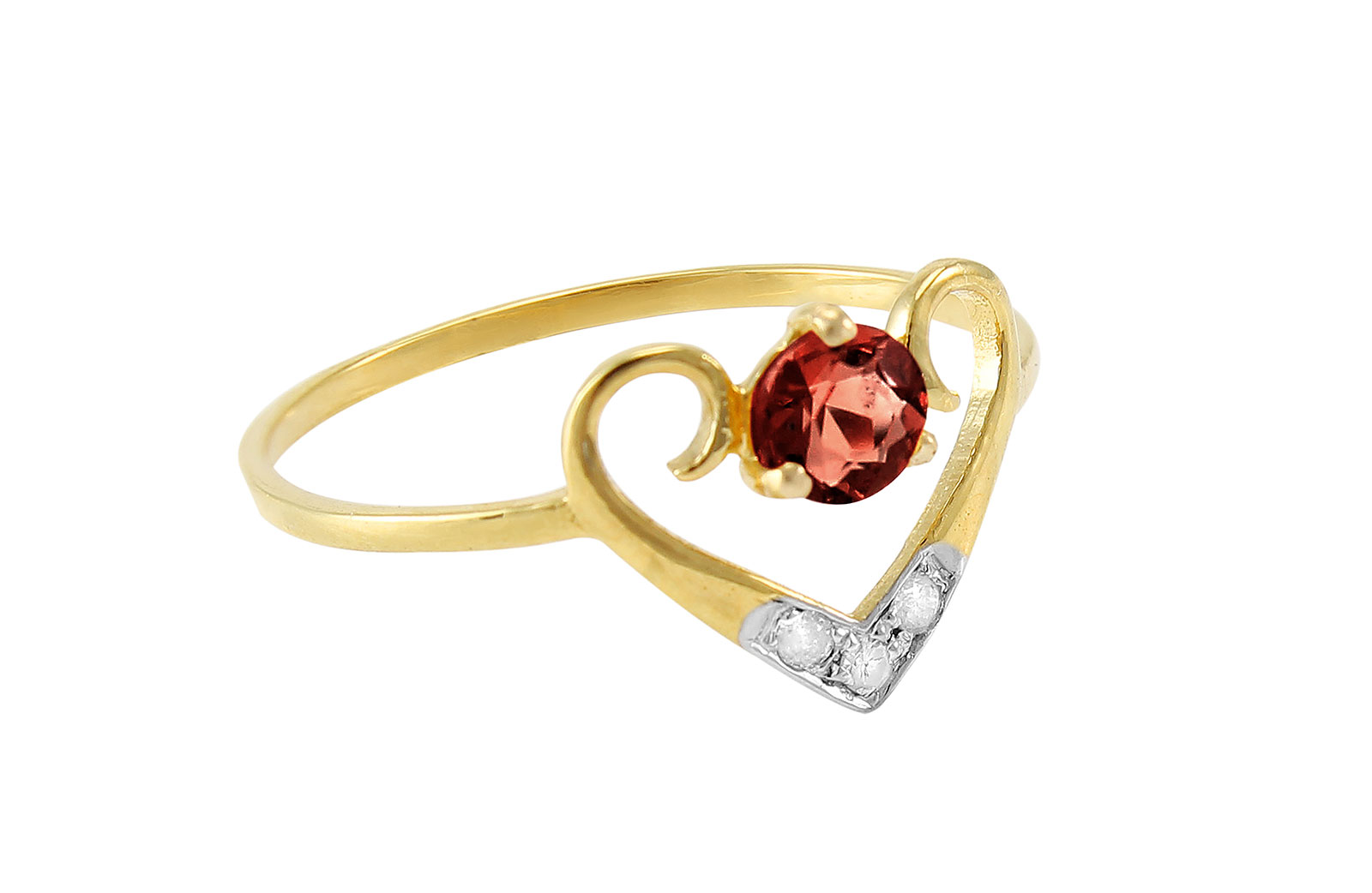 VP Jewels: 18K Solid Yellow Gold 0.03CT Genuine Diamondds  and 4mm Garnet   Heart Ring -SIZE 6 US