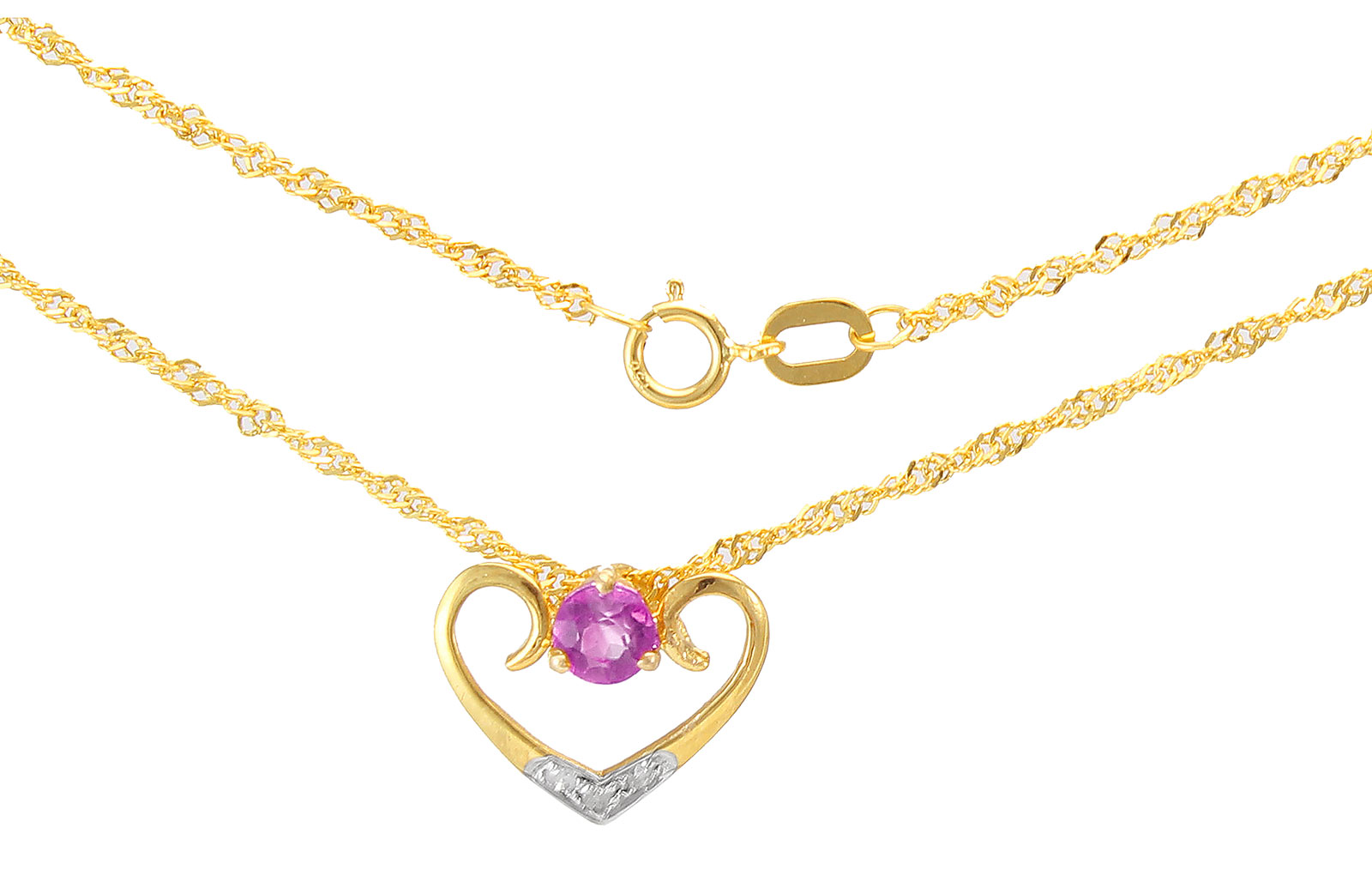 VP Jewels: 18K Solid Yellow Gold 0.03CT Genuine Diamonds  and 4mm Amethyst    Heart Necklace