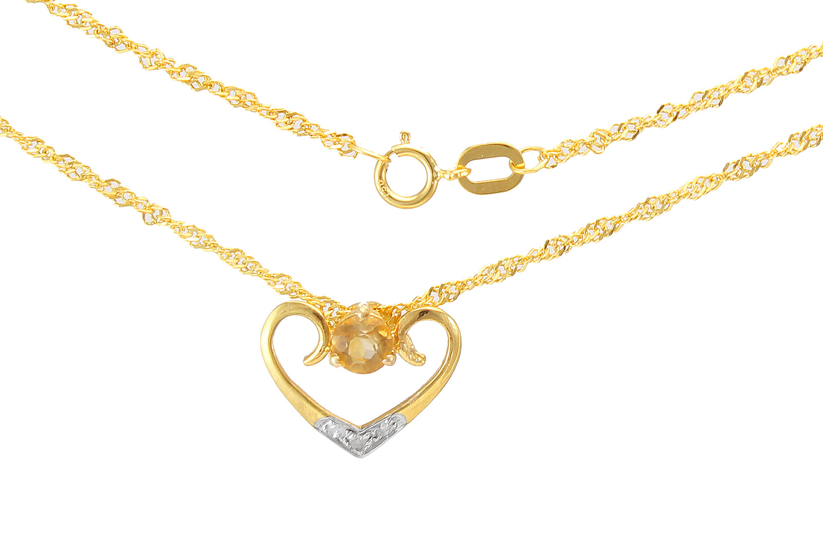 VP Jewels: 18K Solid Yellow Gold 0.03CT Genuine Diamonds  and 4mm Citrine   Heart Necklace