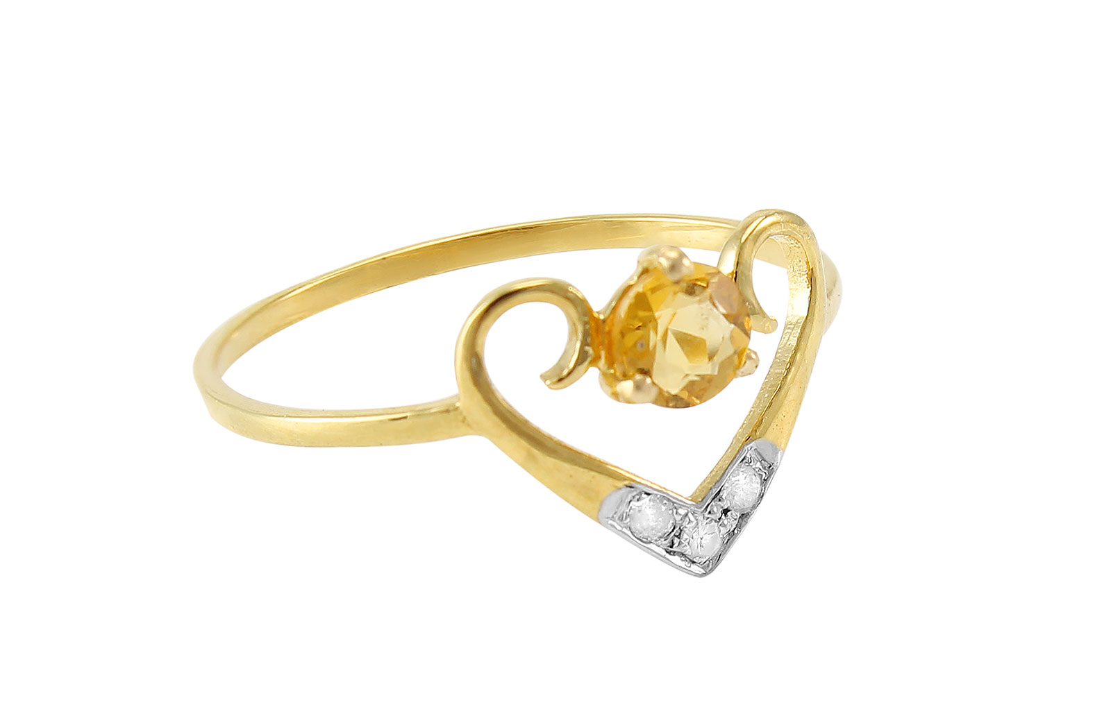 VP Jewels: 18K Solid Yellow Gold 0.03CT Genuine Diamonds  and 4mm Citrine  Heart Ring -SIZE 6 US