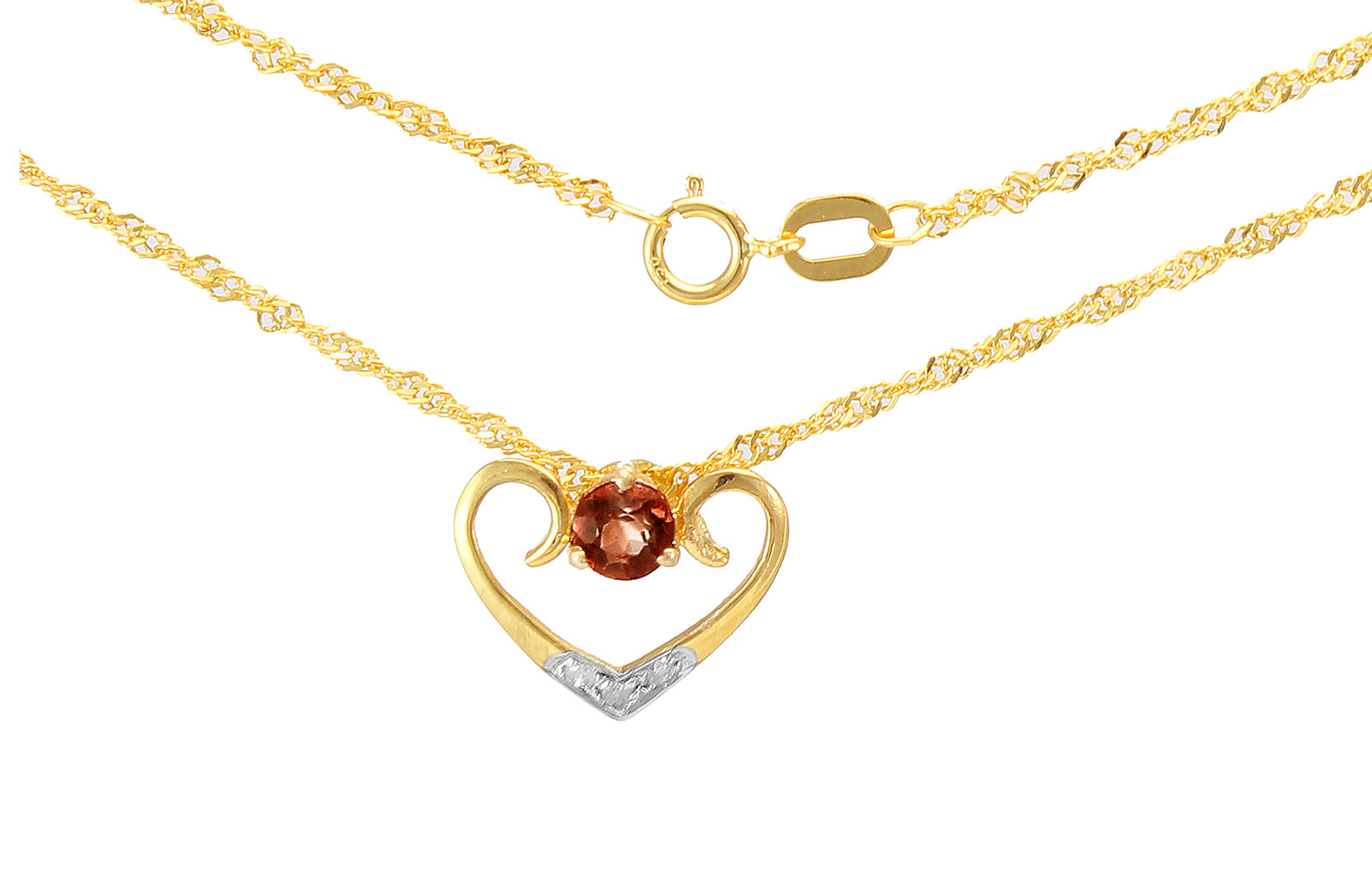 VP Jewels: 18K Solid Yellow Gold 0.03CT Genuine Diamonds  and 4mm Garnet   Heart Necklace