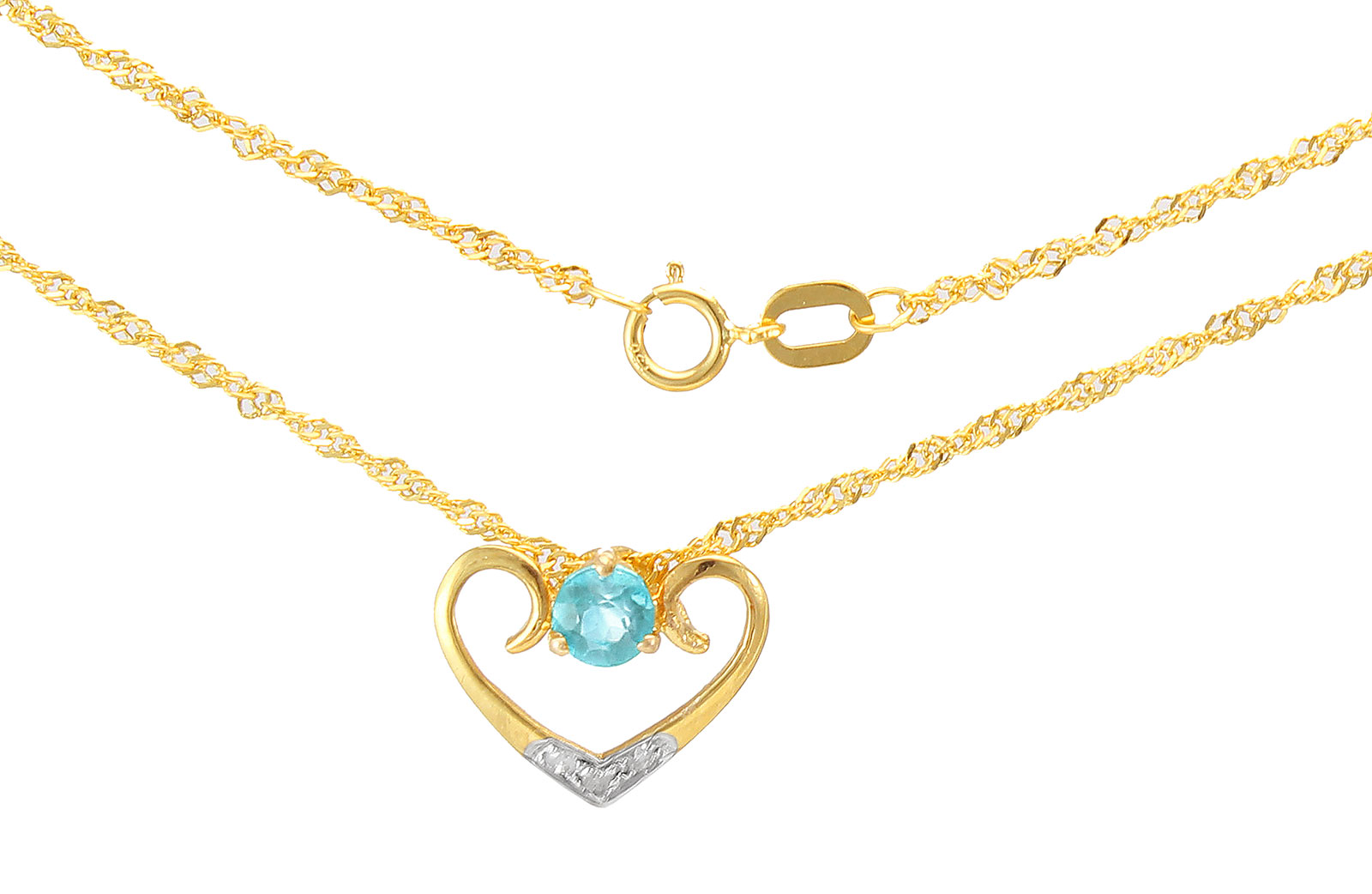 VP Jewels: 18K Solid Yellow Gold 0.03CT Genuine Diamonds  and 4mm Swiss Blue Topaz   Heart Necklace