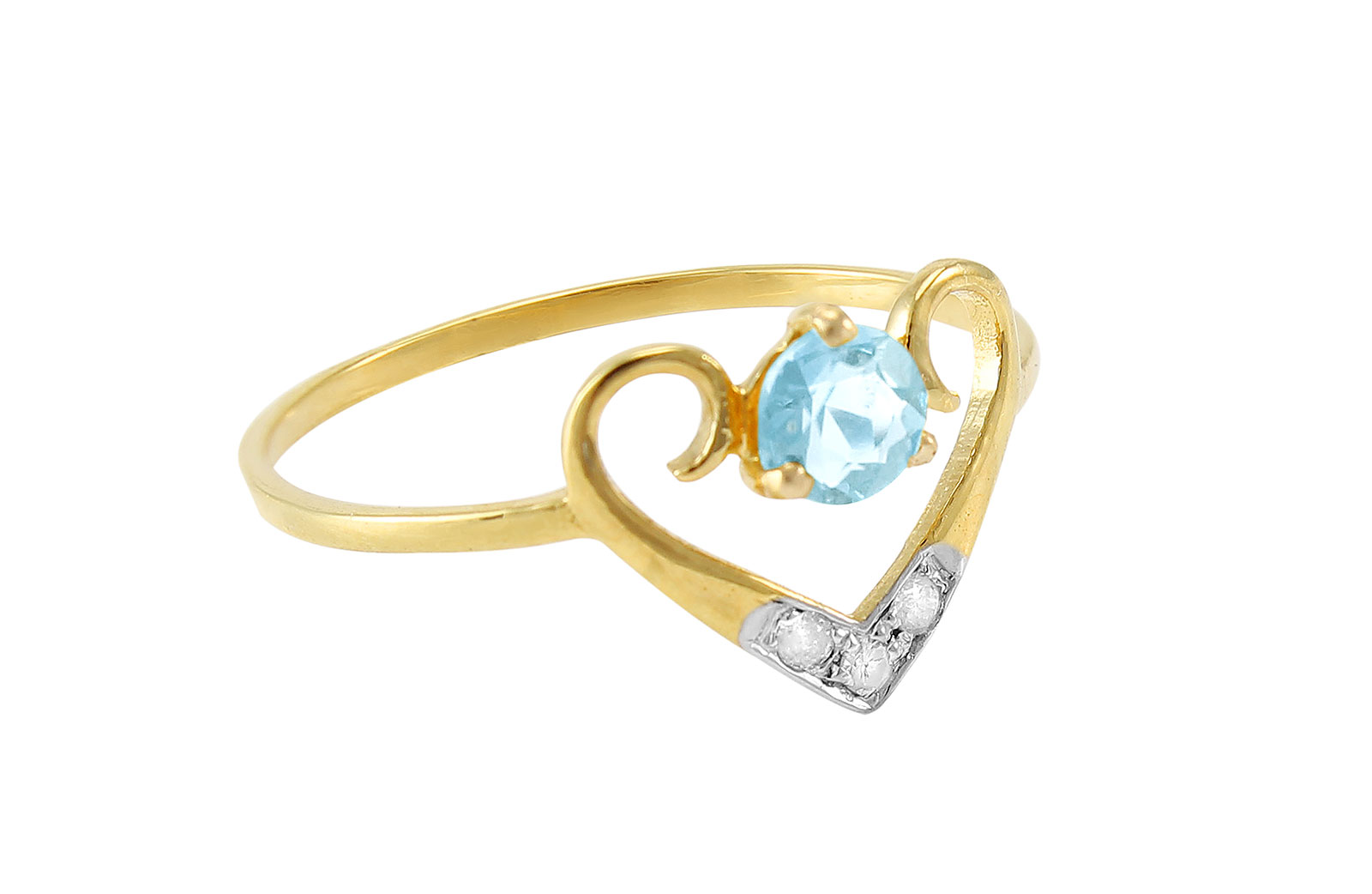 VP Jewels: 18K Solid Yellow Gold 0.03CT Genuine Diamonds  and 4mm Swiss Blue Topaz  Heart Ring -SIZE 6 US