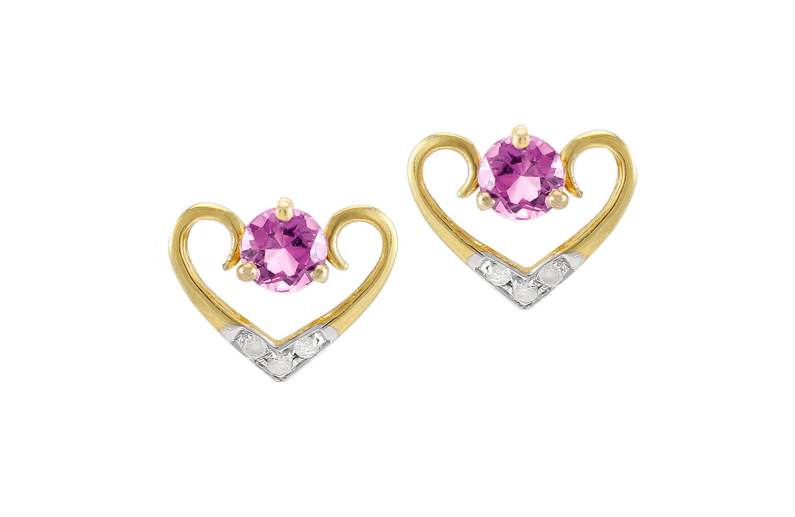 VP Jewels: 18K Solid Yellow Gold 0.06CT Genuine Diamonds  and 4mm Amethyst    Heart Earrings 