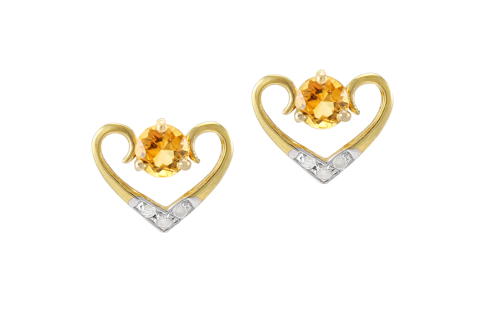 VP Jewels: 18K Solid Yellow Gold 0.06CT Genuine Diamonds  and 4mm Citrine   Heart Earrings  