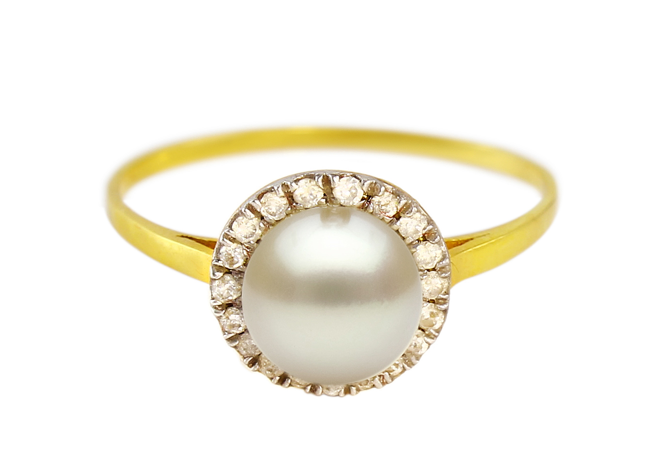 VP Jewels: 18K Solid Yellow Gold 0.10CT Genuine Diamonds  and 6mm Genuine Pearl Ring -SIZE 6 US