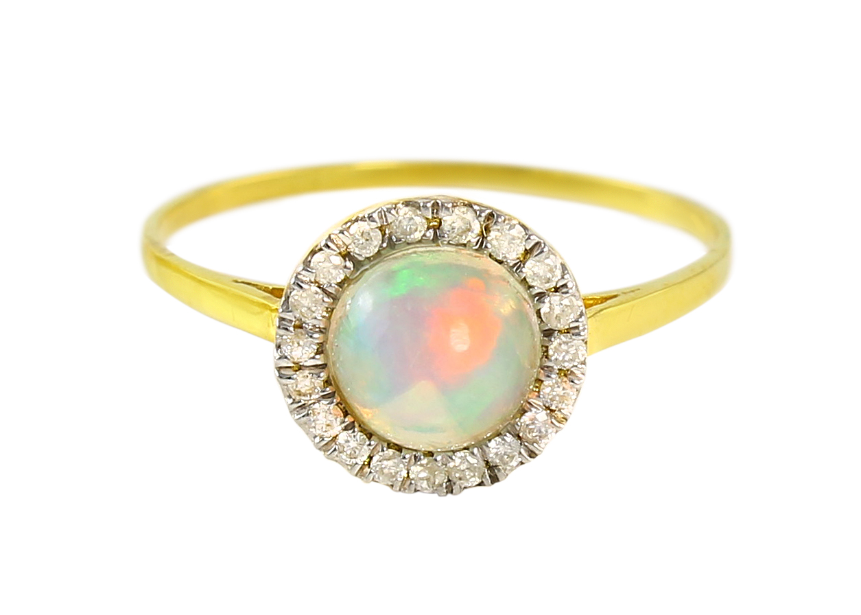 VP Jewels: 18K Solid Yellow Gold 0.10CT Genuine Diamonds and 6mm Opal  Round Cabochon Cut Ring -SIZE 6 US