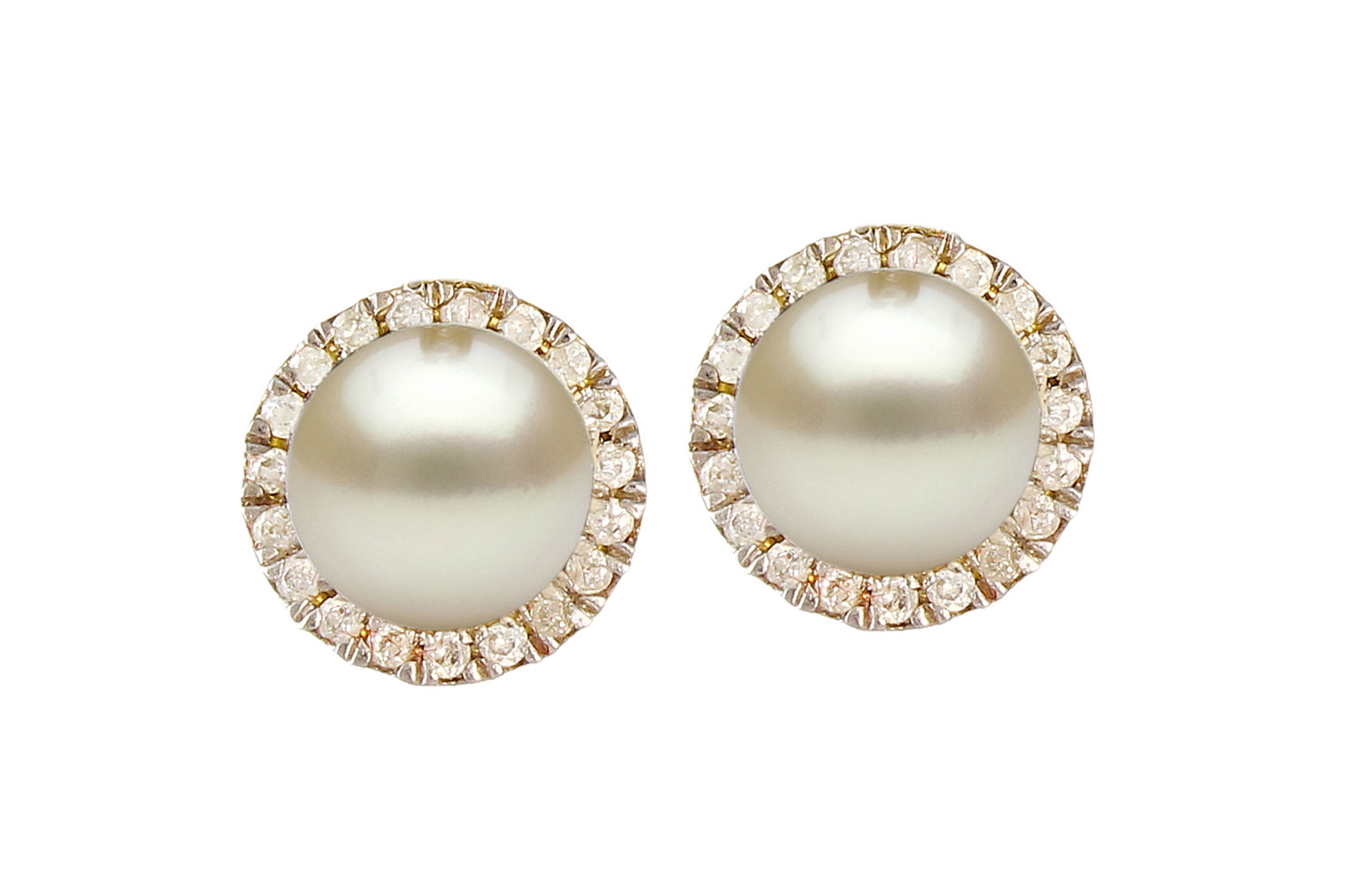VP Jewels: 18K Solid Yellow Gold 0.20CT Genuine Diamonds  and 6mm Genuine Pearl Earrings