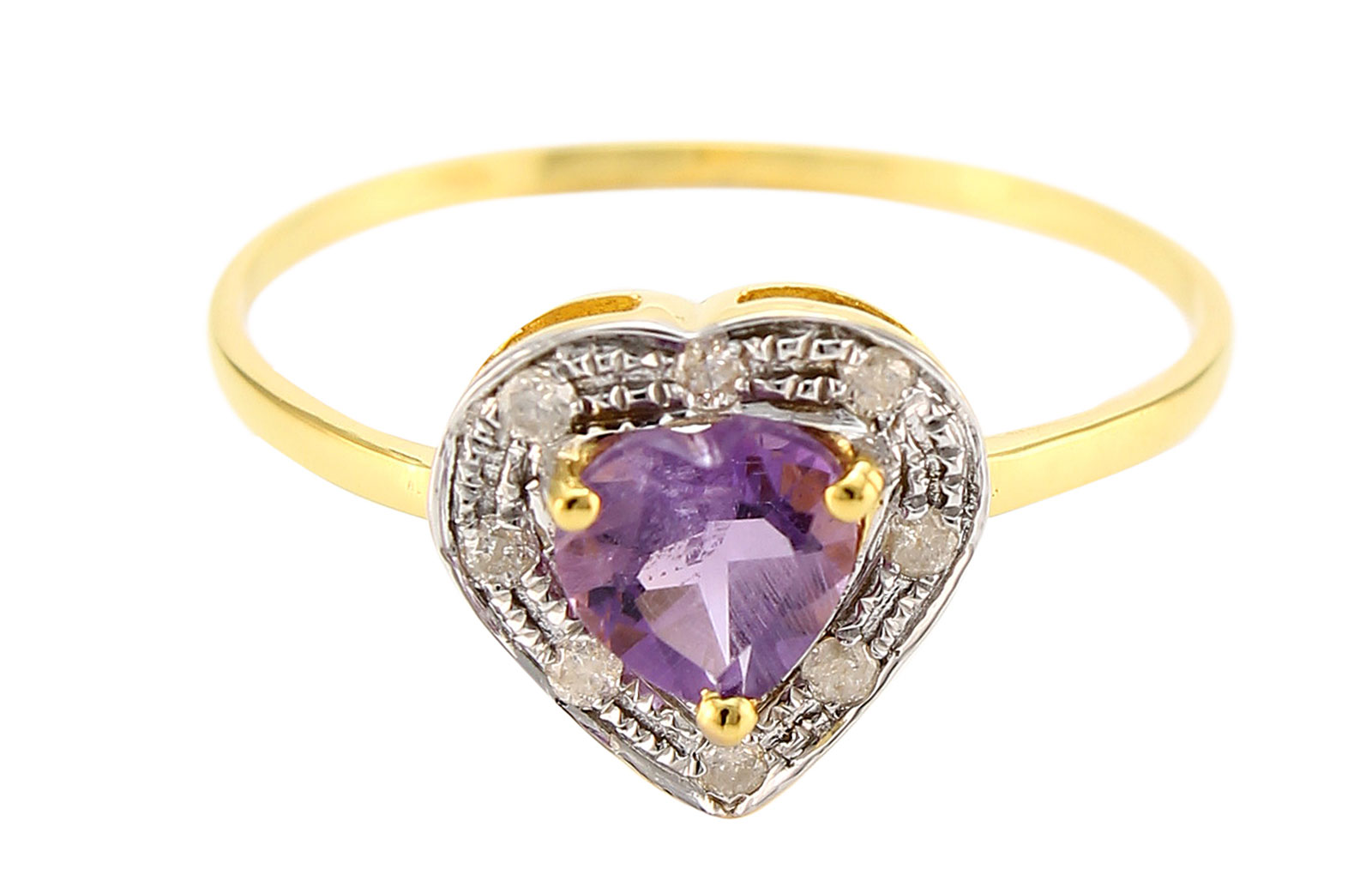VP Jewels 18K Solid Yellow Gold 0.6CT Genuine Heart Cut Amethyst 0.08ct Genuine Diamonds Ring - 6.5 US