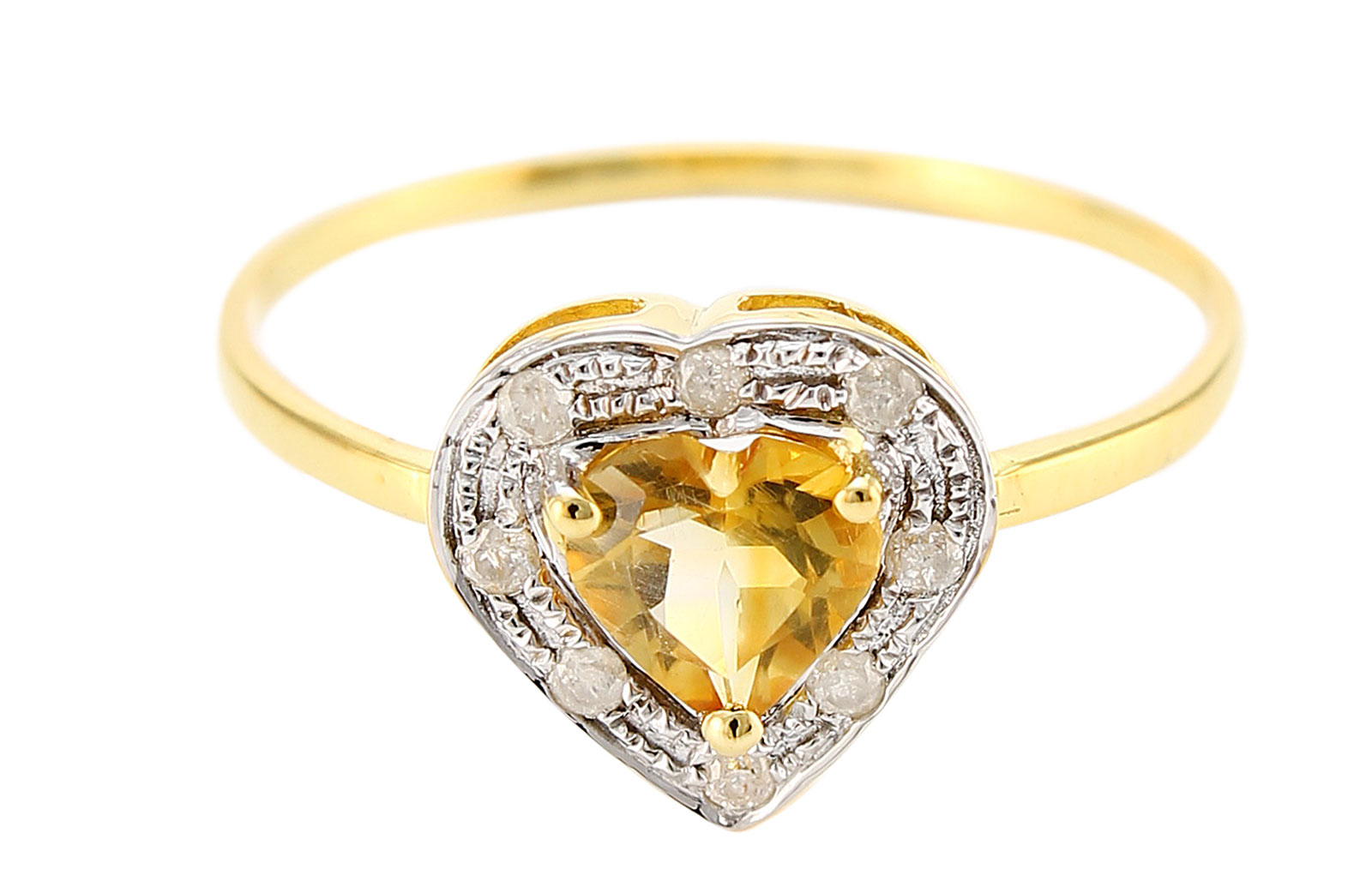 VP Jewels 18K Solid Yellow Gold 0.6CT Genuine Heart Cut Citrine 0.08ct Genuine Diamonds Ring - 6.5 US