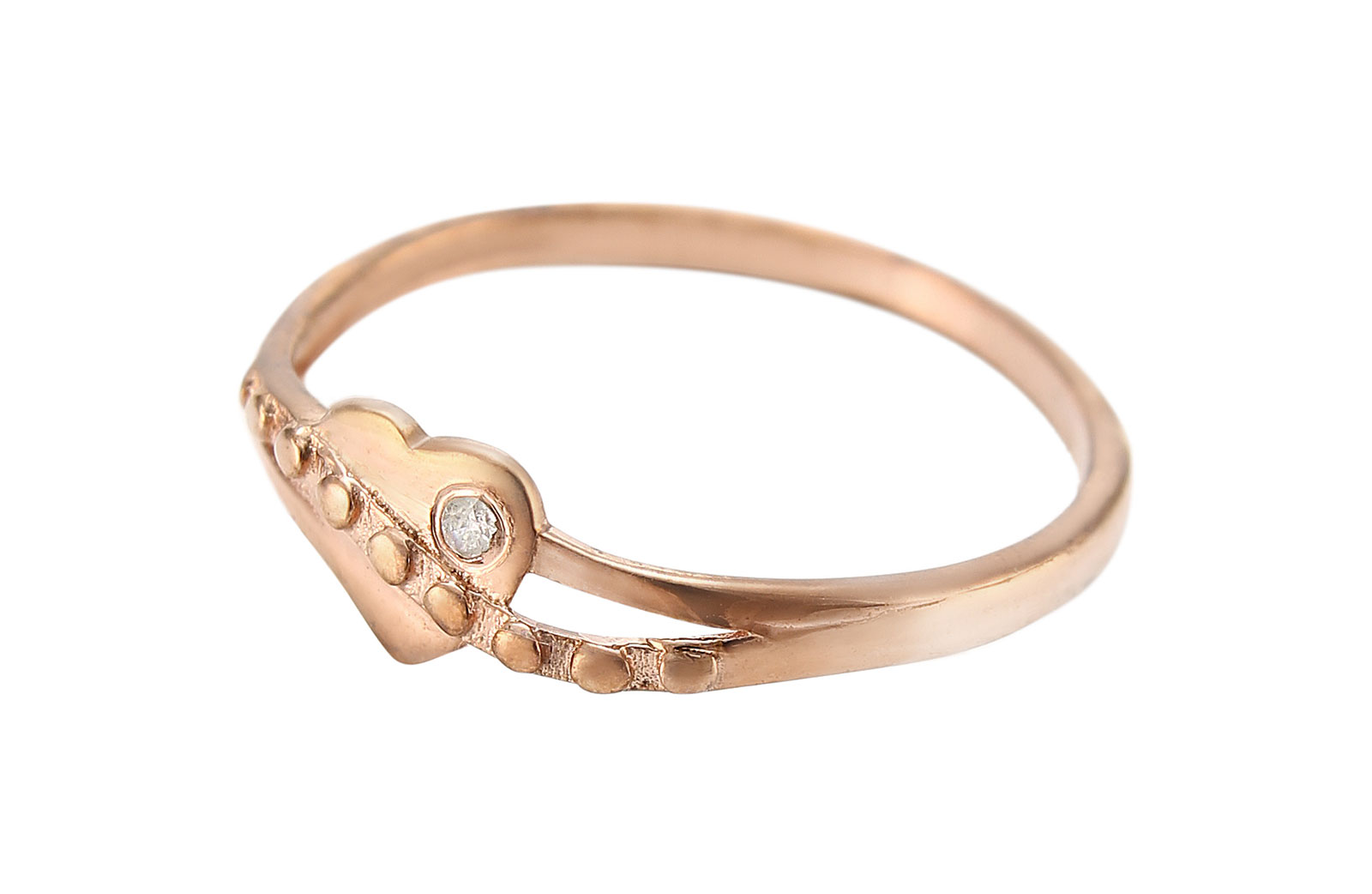 VP Jewels Rose Gold-Plated 925 Sterling Silver 0.01cts Genuine Diamond Heart Ring-  7 US